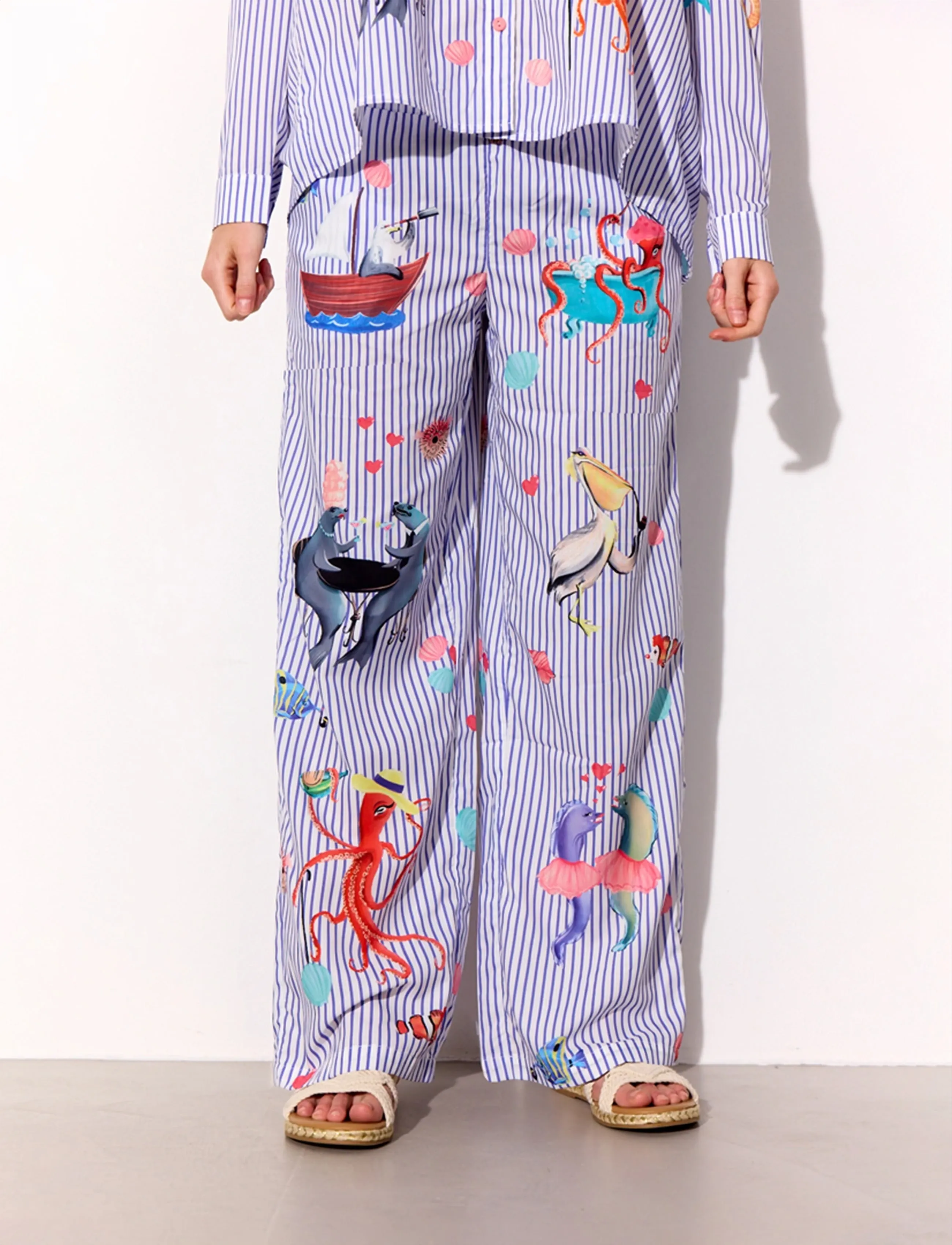 Hunkøn - Nessie Trousers - pantalons droits - blue ocean art print - 5