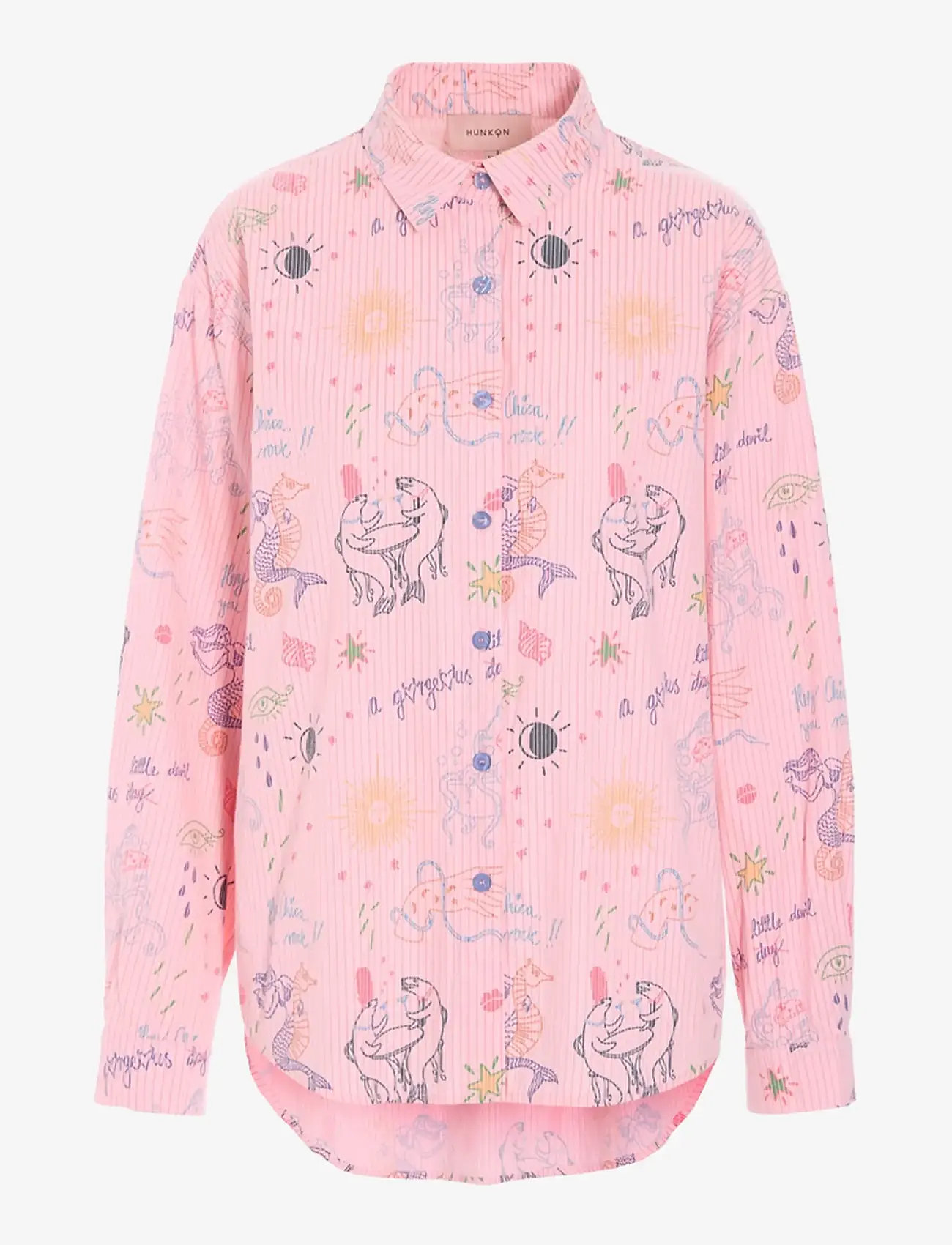 Hunkøn - Zoe Shirt - pikkade varrukatega särgid - pink sea creatures art print - 1
