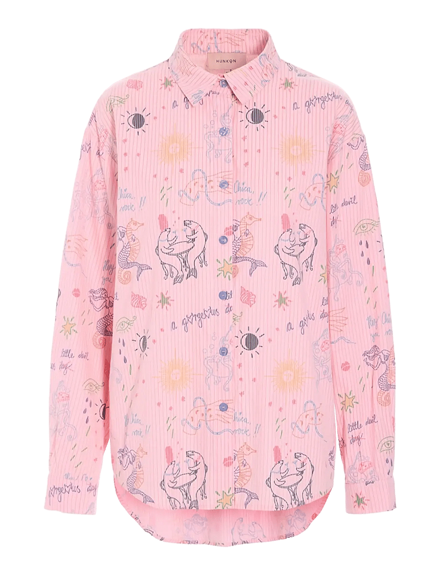 Hunkøn - Zoe Shirt - langärmlige hemden - pink sea creatures art print - 1