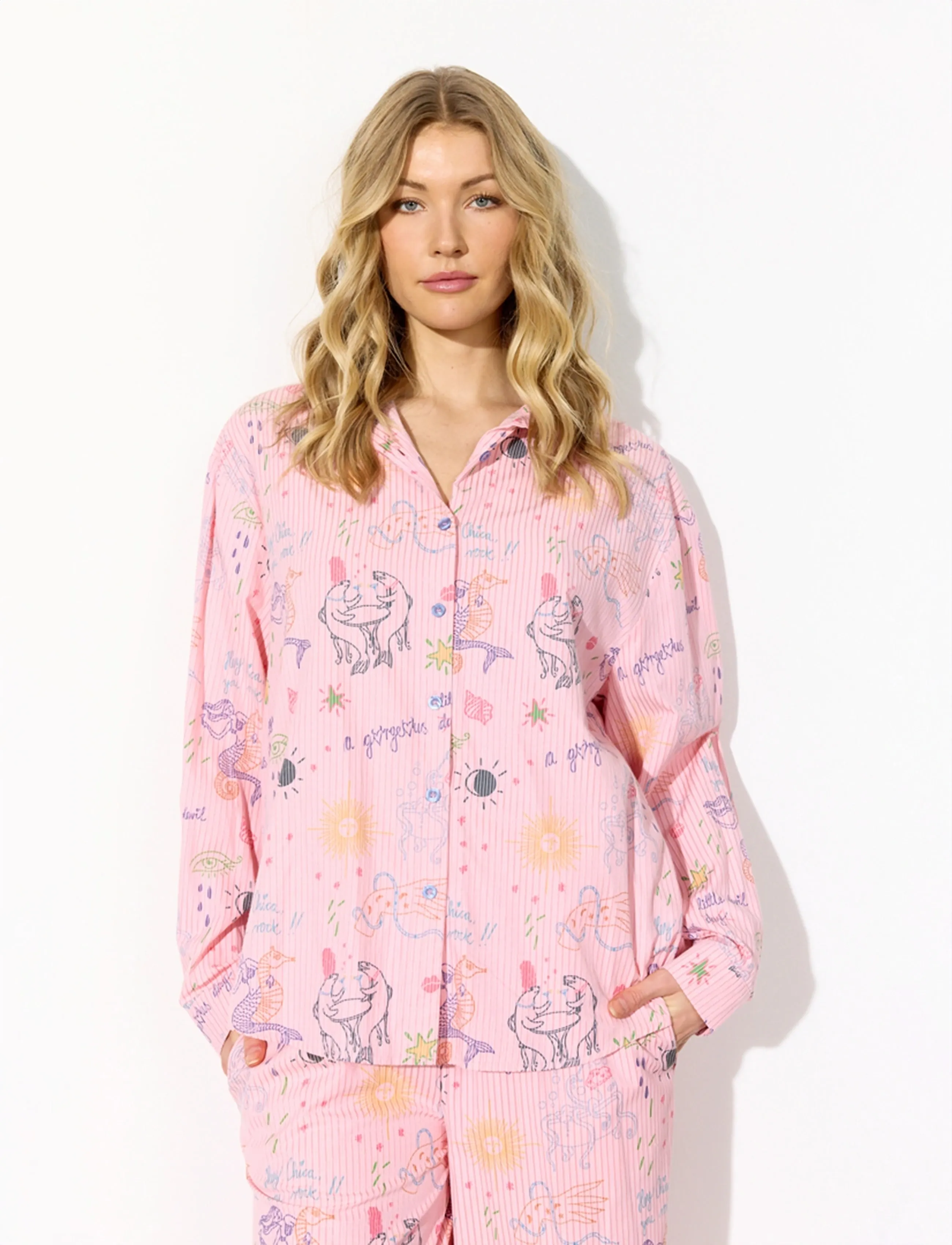 Hunkøn Zoe Shirt - Särgid - PINK SEA CREATURES ART PRINT / pink/rose