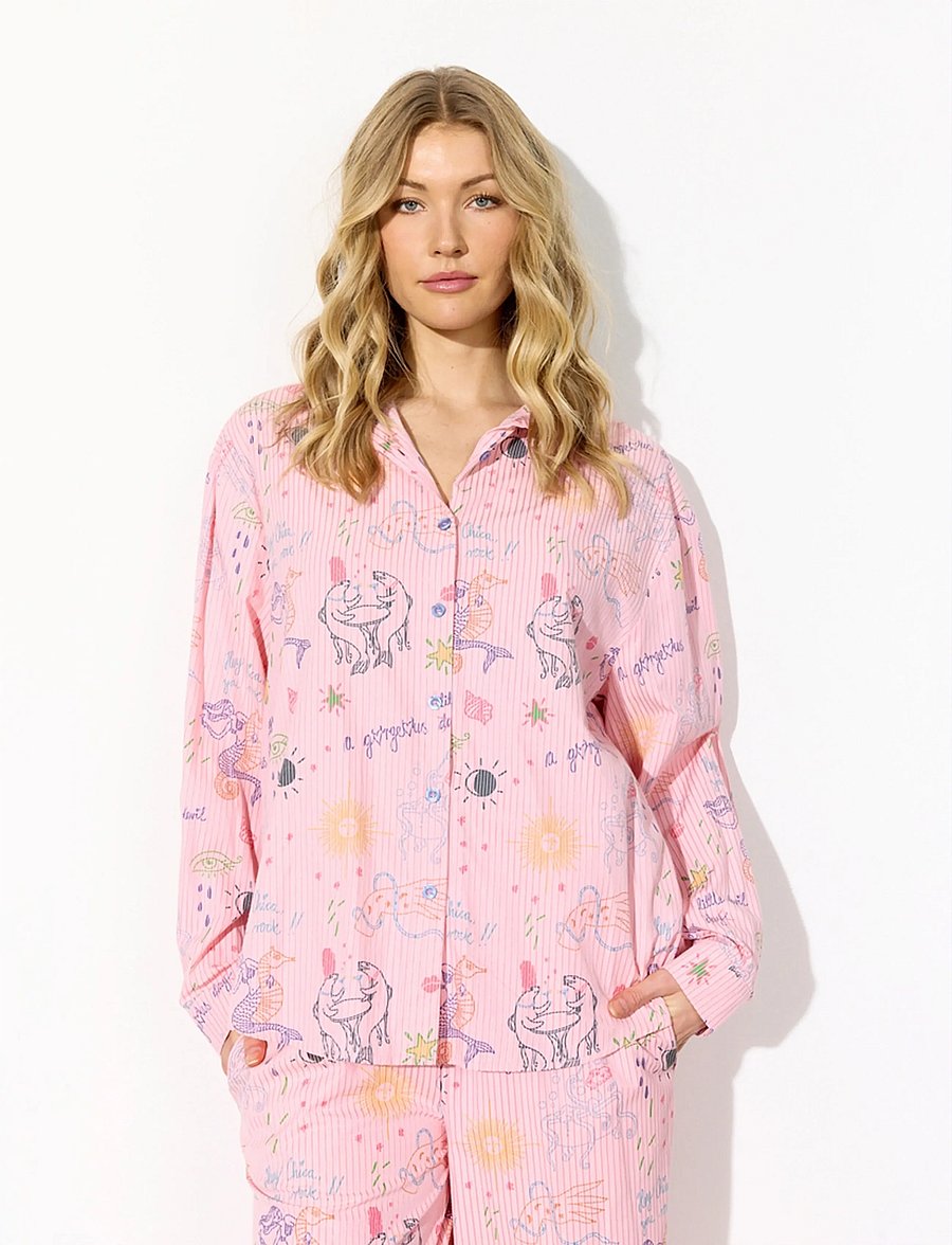 Hunkøn - Zoe Shirt - langärmlige hemden - pink sea creatures art print - 0