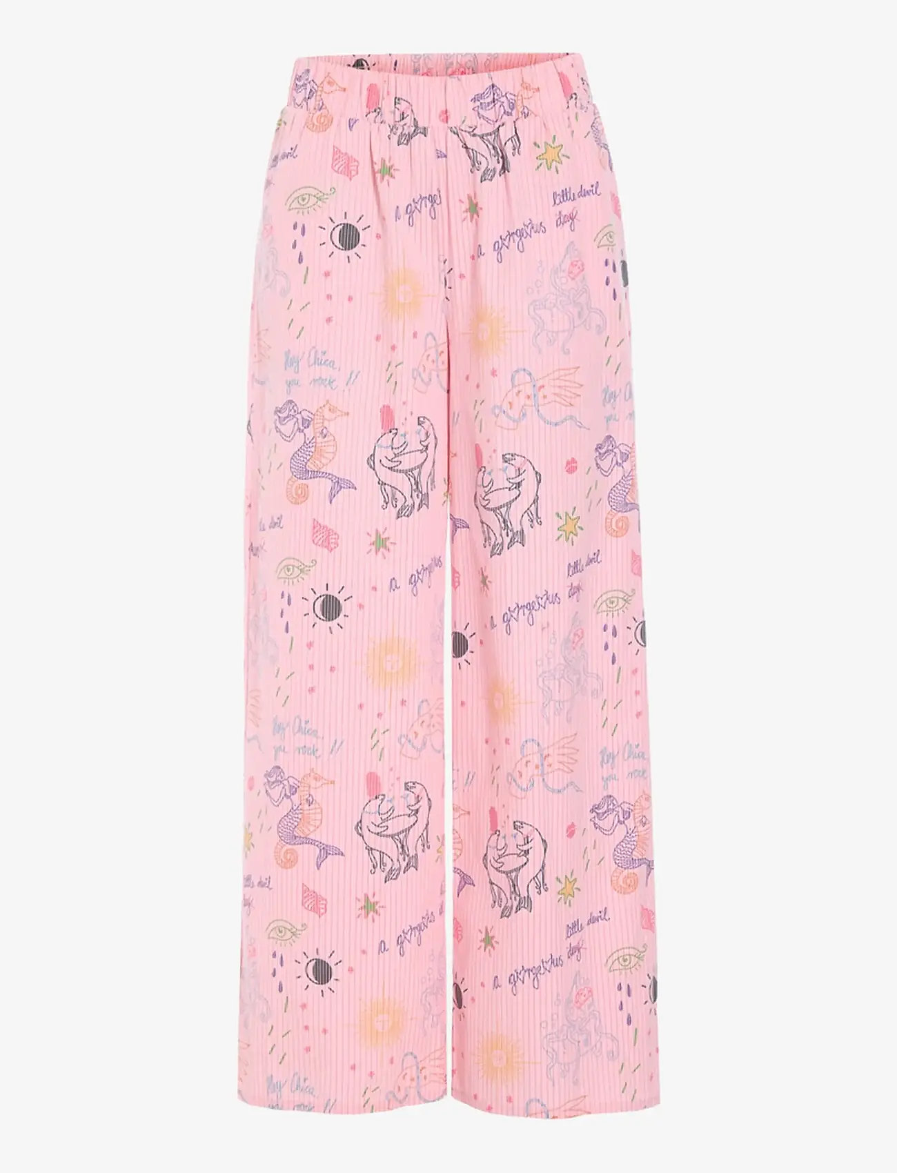Hunkøn - Zoe Trousers - hosen mit weitem bein - pink sea creatures art print - 1