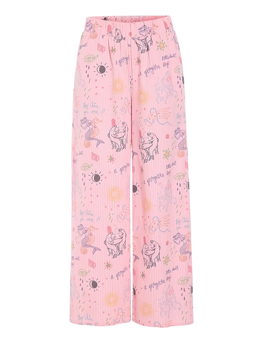 Hunkøn - Zoe Trousers - hosen mit weitem bein - pink sea creatures art print - 1