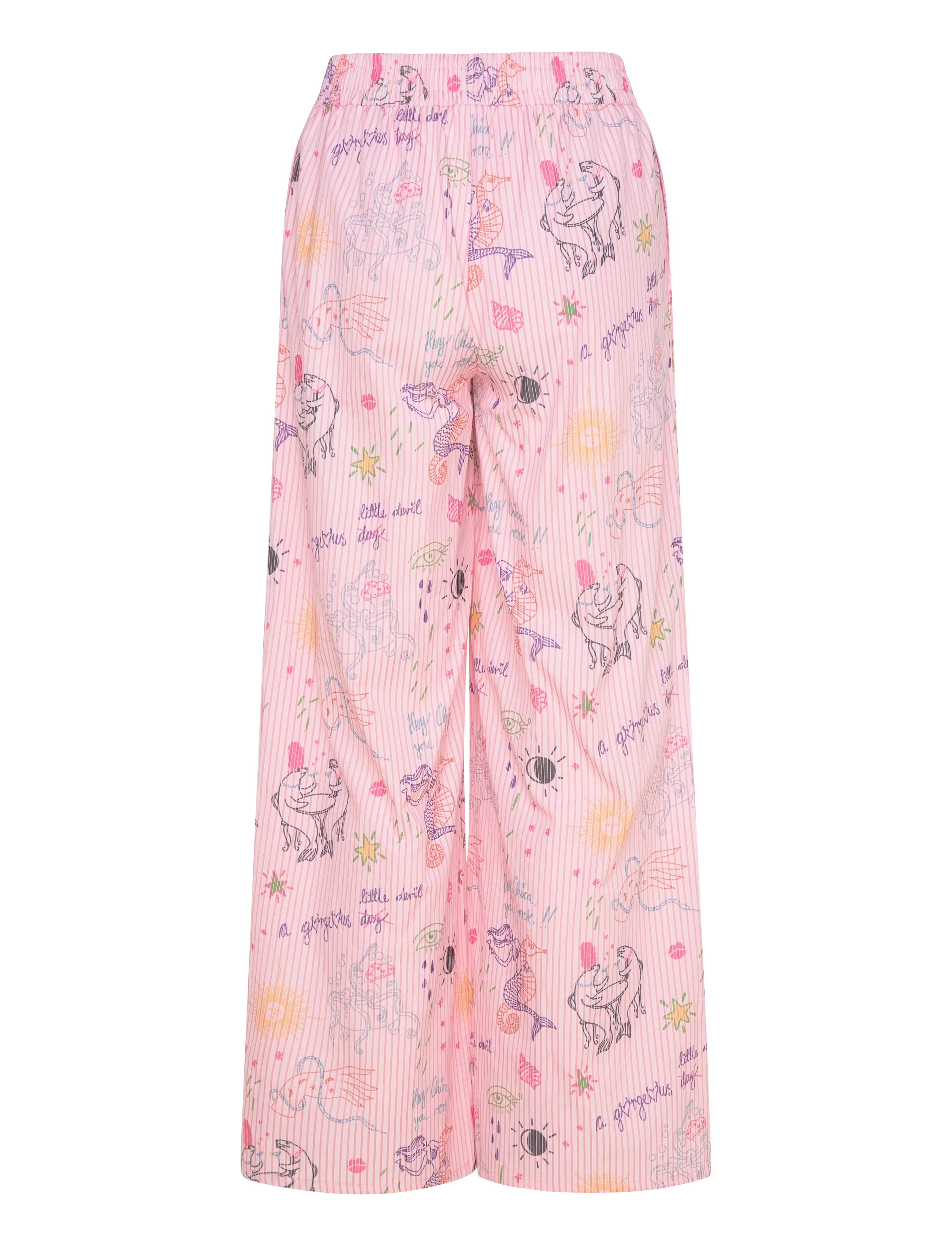 Hunkøn - Zoe Trousers - bukser med brede ben - pink sea creatures art print - 2