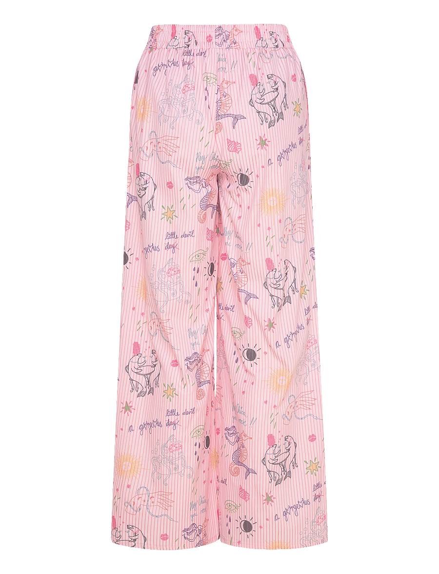 Hunkøn - Zoe Trousers - hosen mit weitem bein - pink sea creatures art print - 2