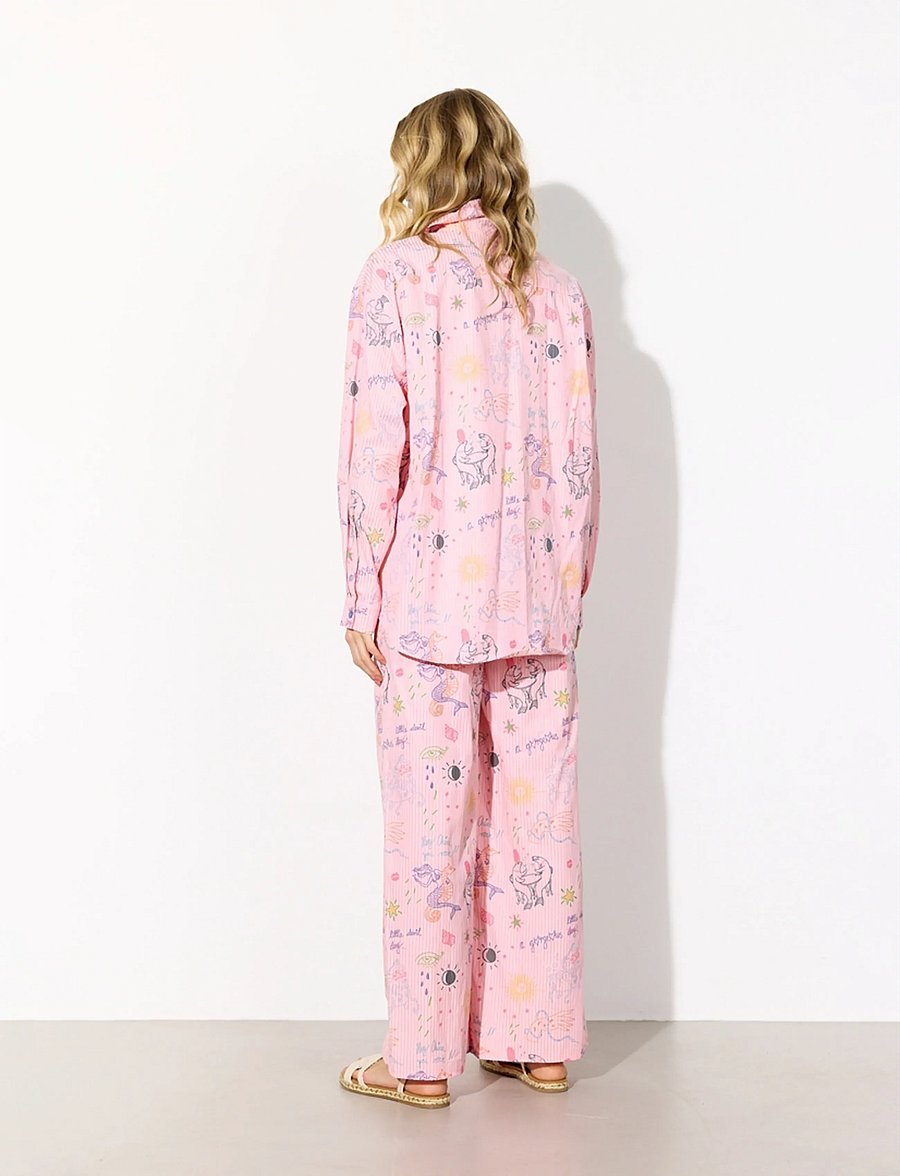 Hunkøn - Zoe Trousers - hosen mit weitem bein - pink sea creatures art print - 4
