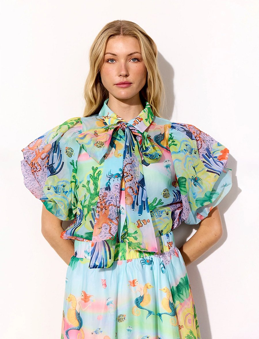 Hunkøn - Marina Shirt - kortärmade blusar - ocean life art print - 0