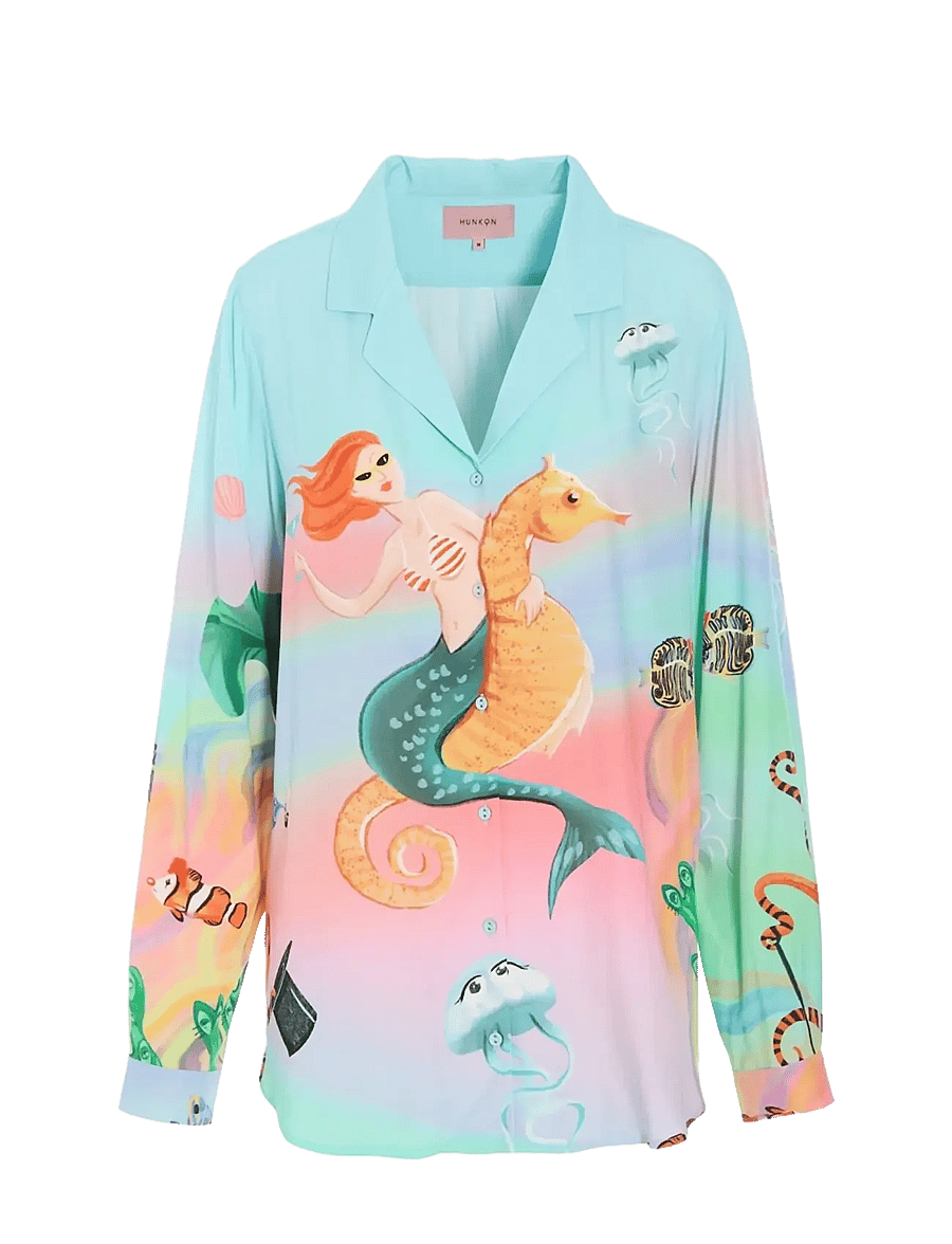 Hunkøn - Sandy Shirt - langærmede skjorter - ocean life art print - 1