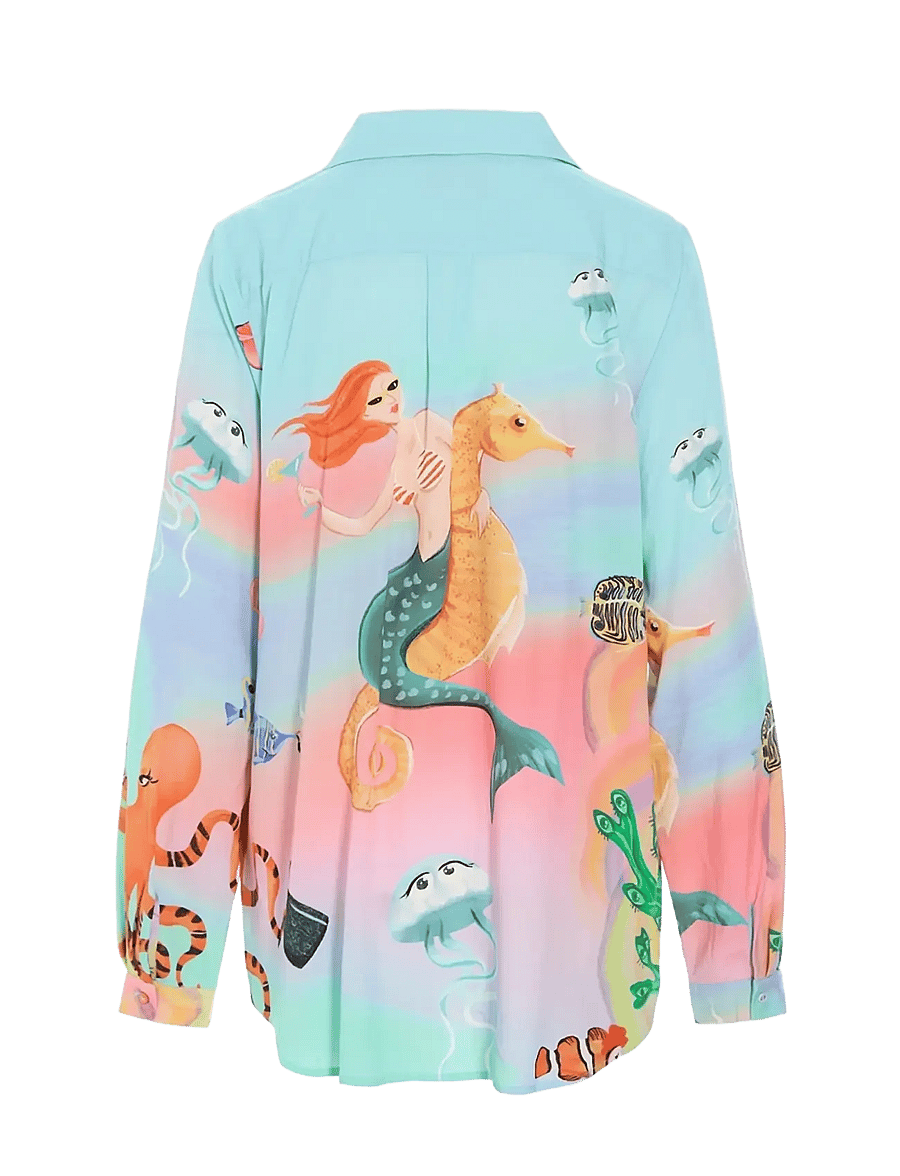 Hunkøn - Sandy Shirt - langærmede skjorter - ocean life art print - 2