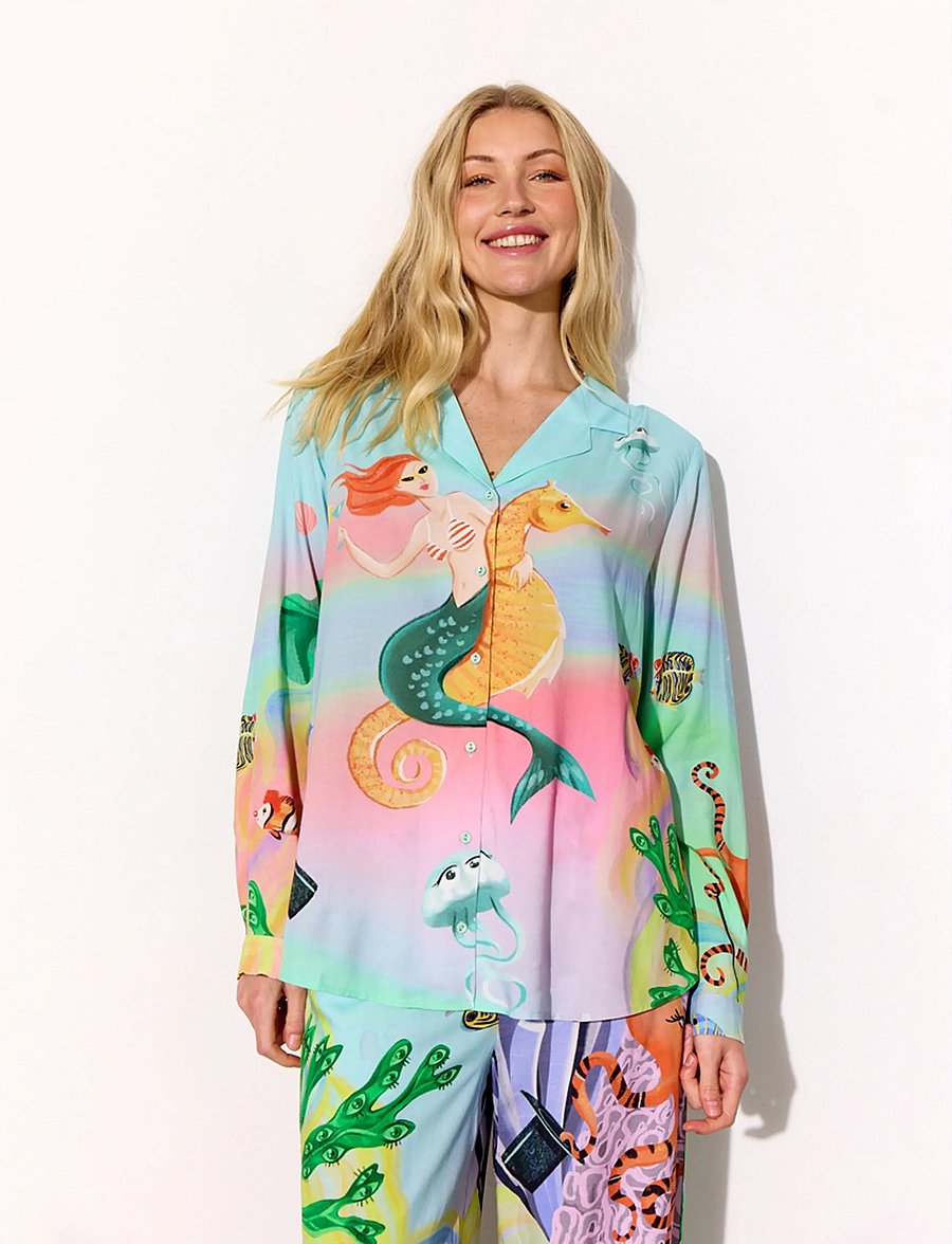 Hunkøn - Sandy Shirt - langærmede skjorter - ocean life art print - 0