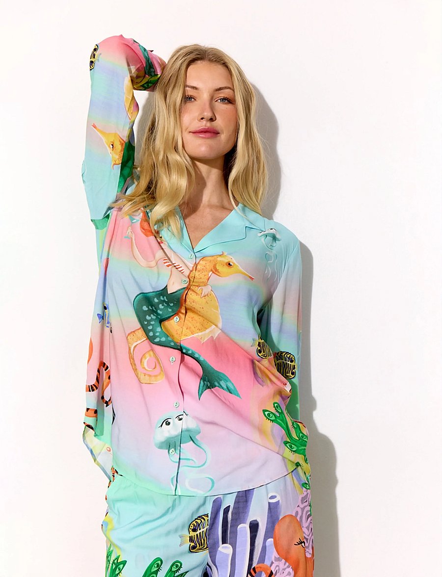 Hunkøn - Sandy Shirt - langærmede skjorter - ocean life art print - 3