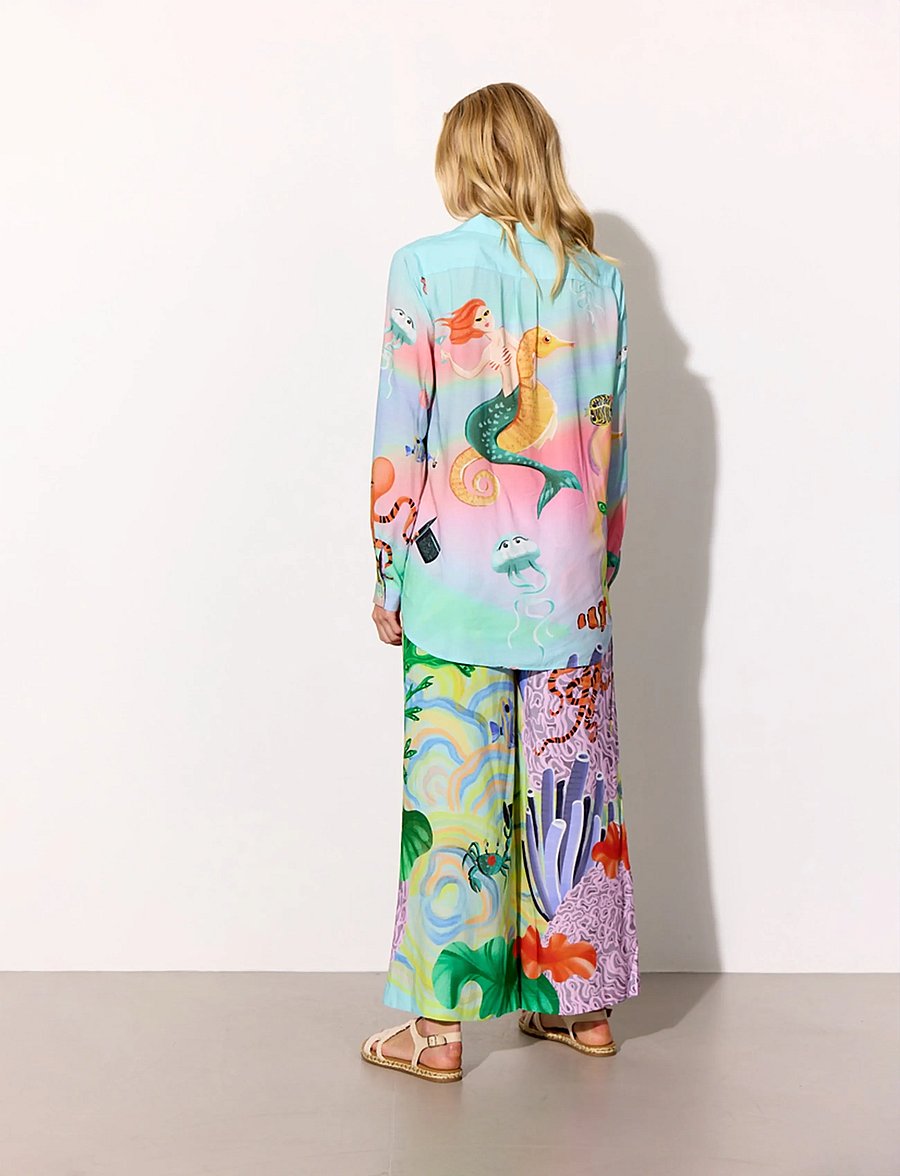 Hunkøn - Sandy Shirt - langærmede skjorter - ocean life art print - 5