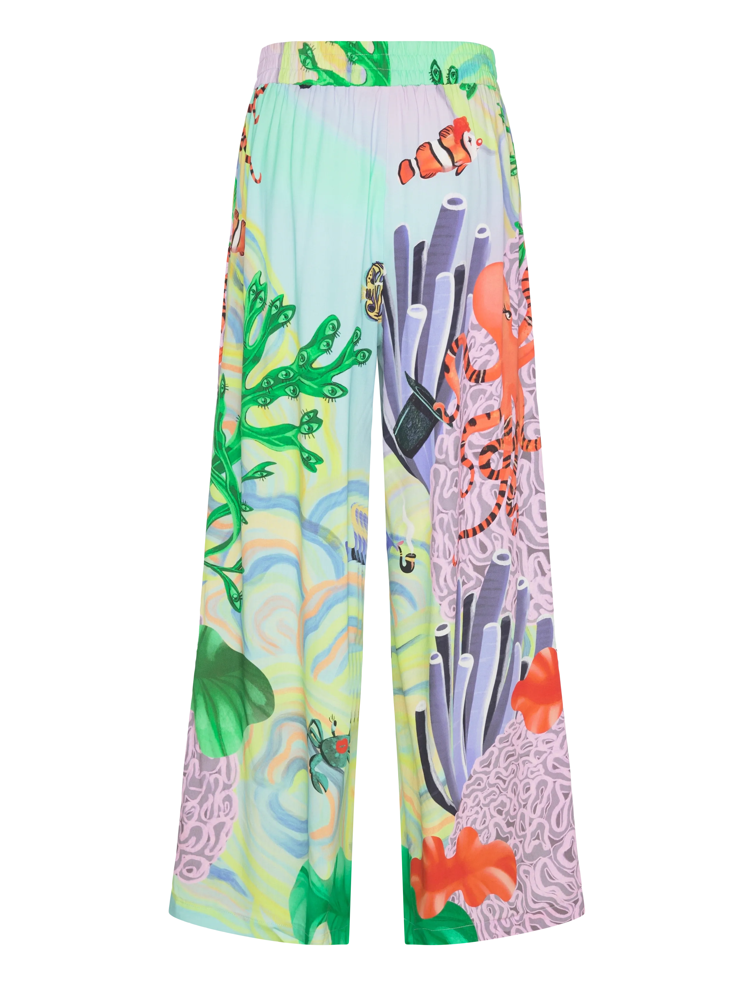 Hunkøn - Sandy Trousers - bukser med brede ben - ocean life art print - 2