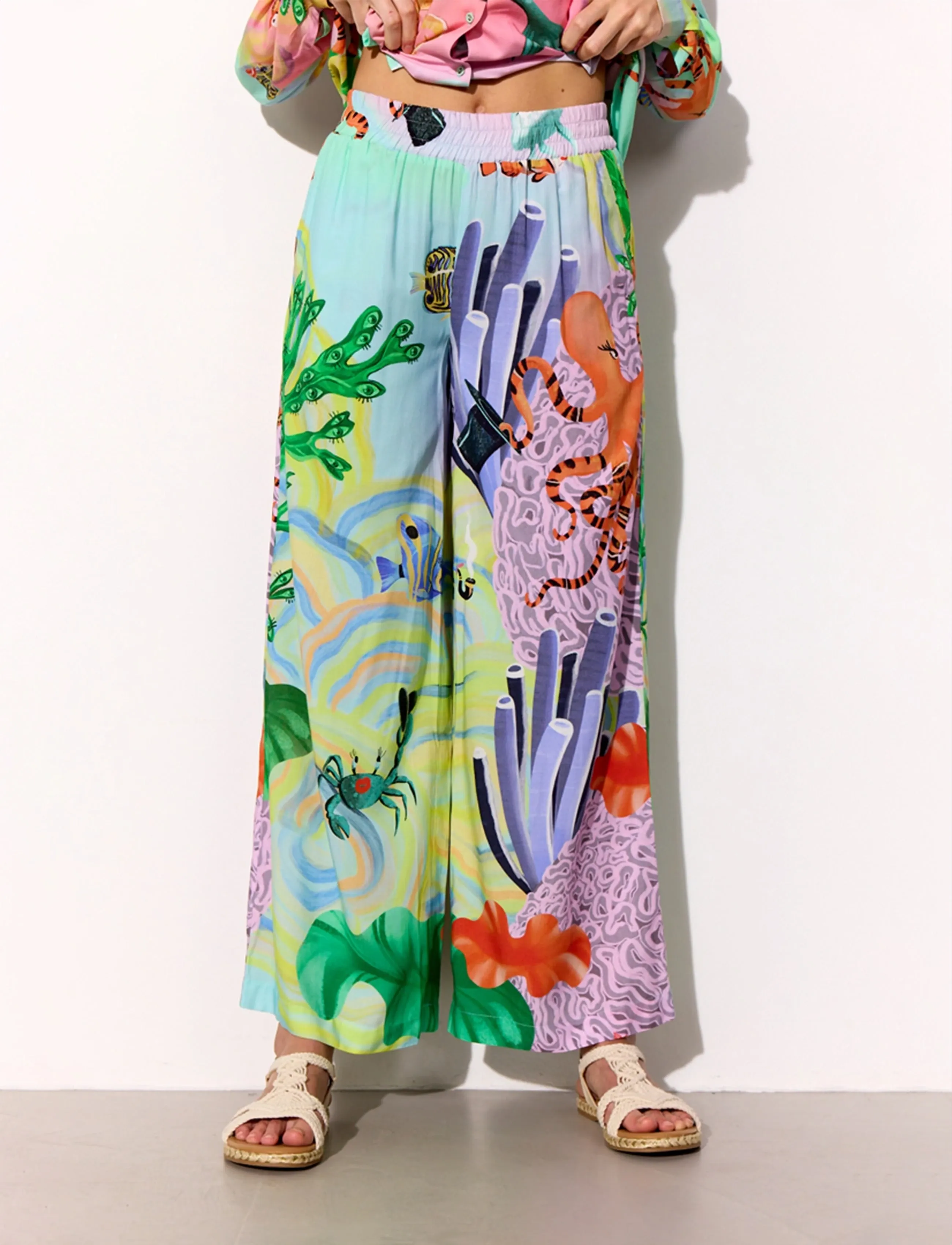 Hunkøn Sandy Trousers - Officewear - OCEAN LIFE ART PRINT / multi