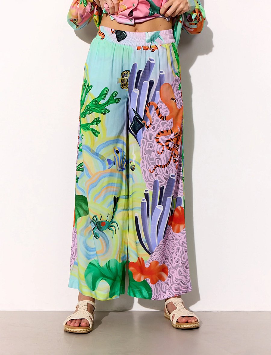 Hunkøn - Sandy Trousers - hosen mit weitem bein - ocean life art print - 0