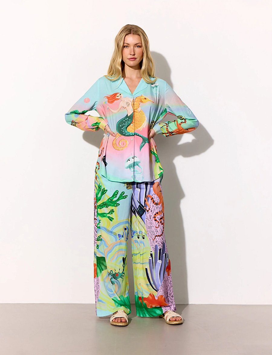 Hunkøn - Sandy Trousers - hosen mit weitem bein - ocean life art print - 3