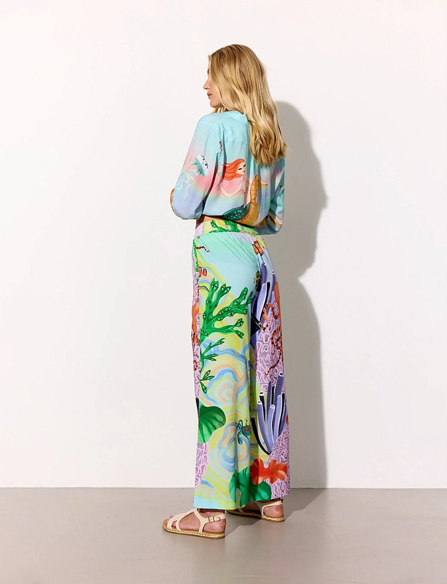 Hunkøn - Sandy Trousers - hosen mit weitem bein - ocean life art print - 4