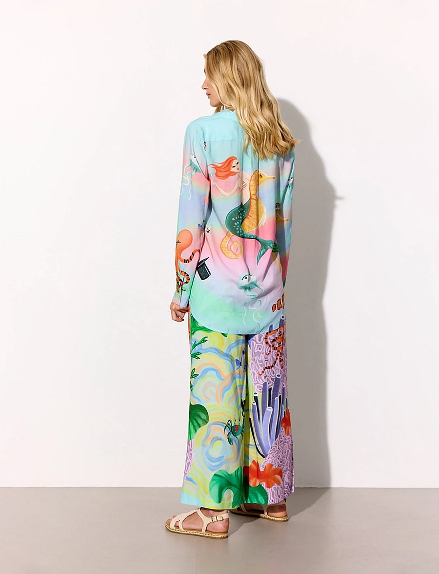 Hunkøn - Sandy Trousers - hosen mit weitem bein - ocean life art print - 5