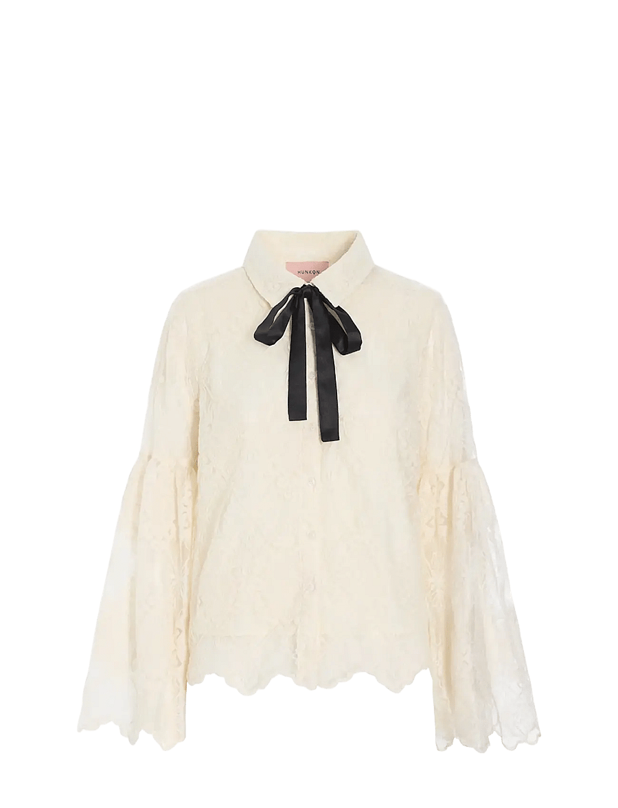 Hunkøn - Lulu Lace Shirt - long-sleeved shirts - cream lace - 1