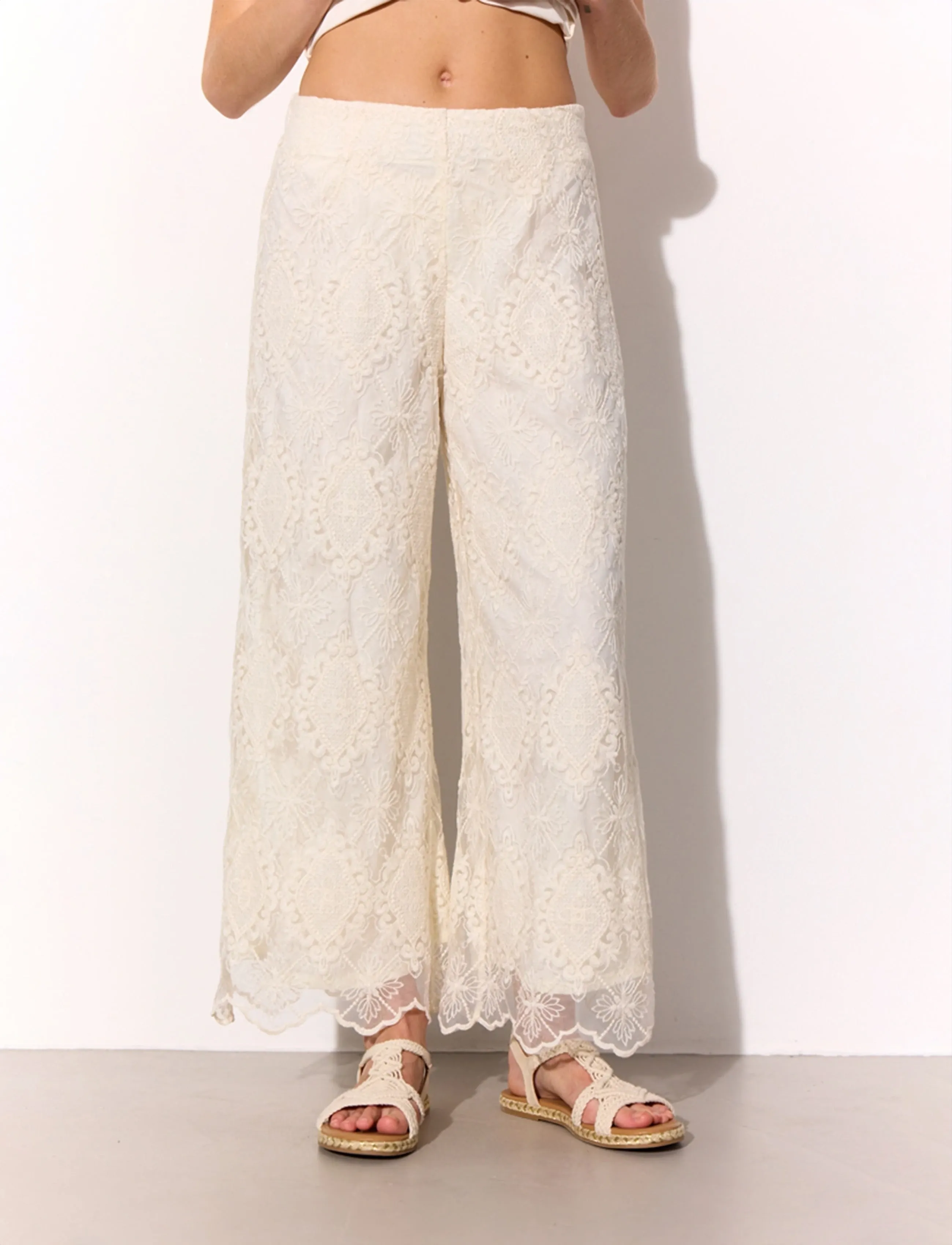 Hunkøn Lulu Lace Trousers, Kvinder, Blonde Vide Ben Bukser, Cream, Str: M