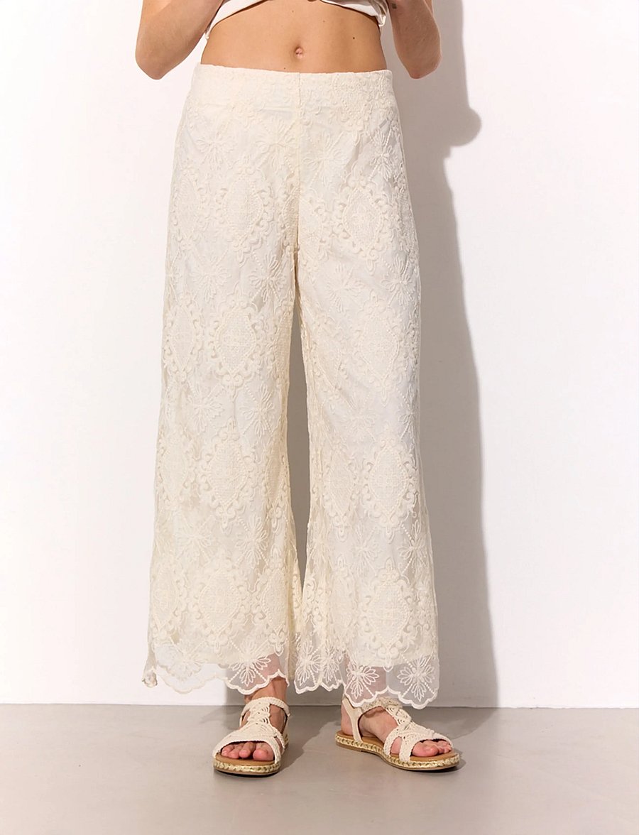 Hunkøn - Lulu Lace Trousers - laia säärega püksid - cream lace - 0