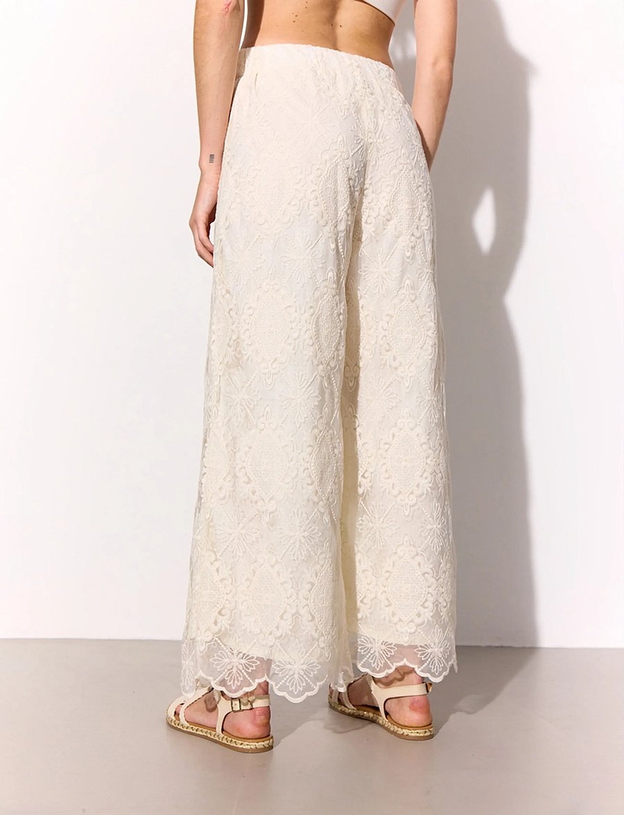 Hunkøn - Lulu Lace Trousers - laia säärega püksid - cream lace - 4