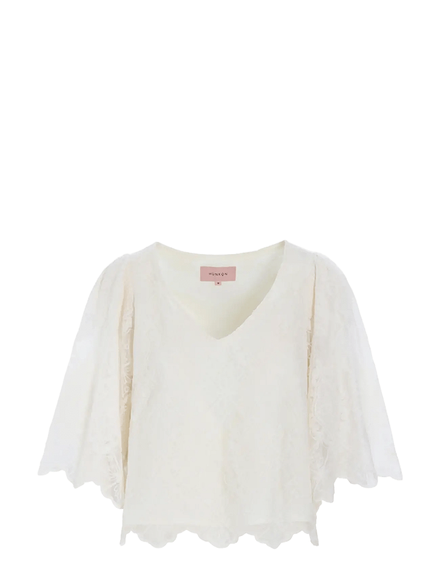 Hunkøn - Lulu Lace Blouse - kurzärmelige blusen - cream lace - 1
