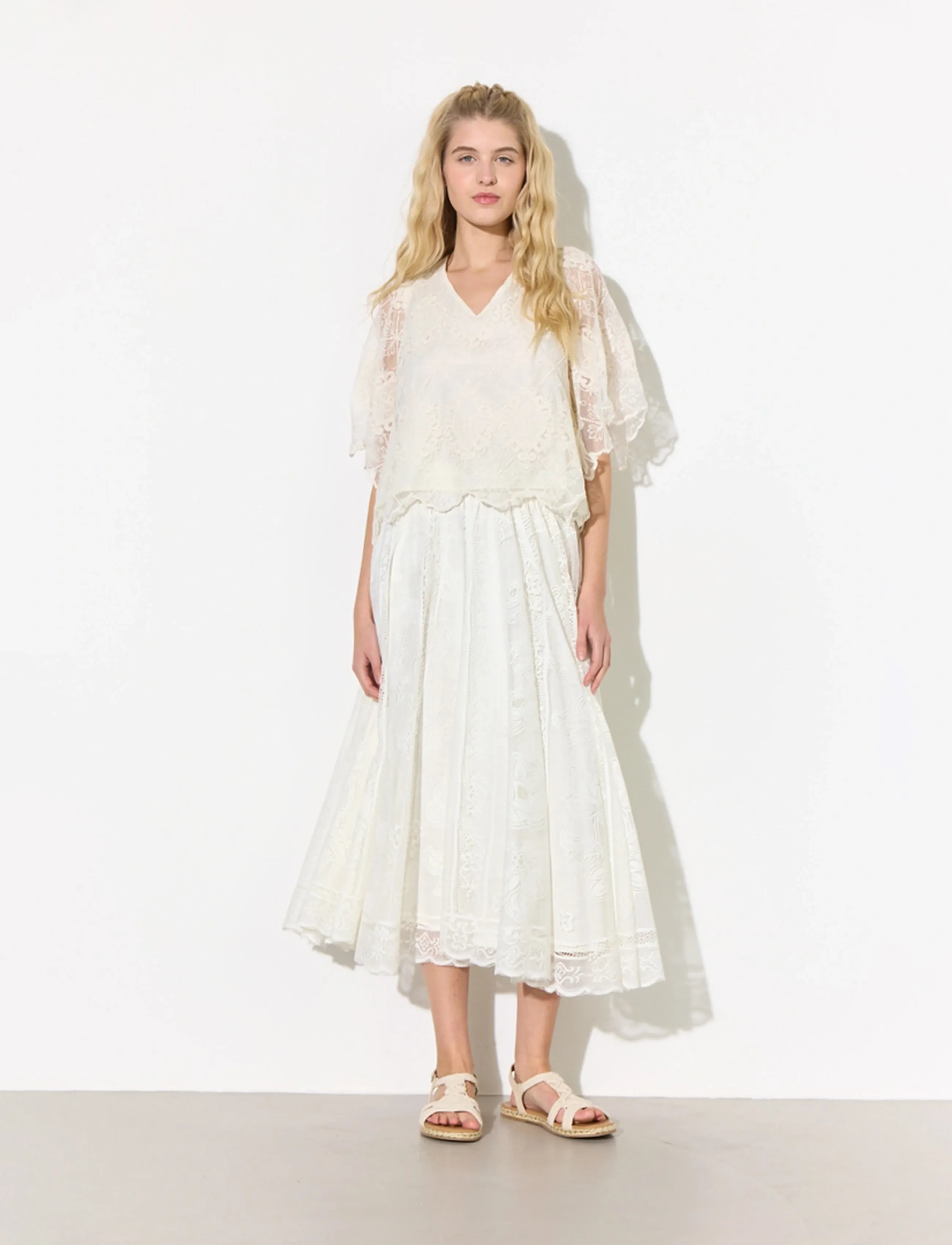 Hunkøn - Lulu Lace Blouse - short-sleeved blouses - cream lace - 4