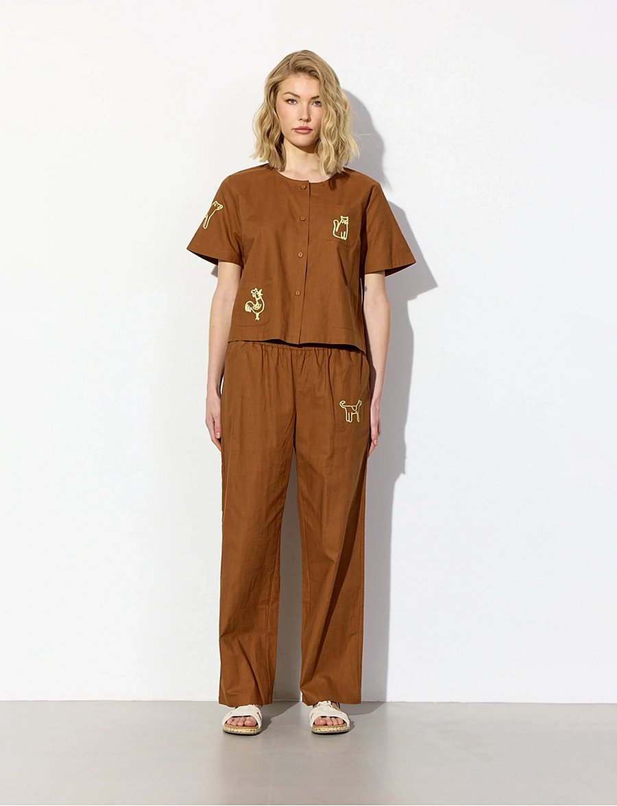 Hunkøn - Nina Trousers - linnebyxor - brown - 0