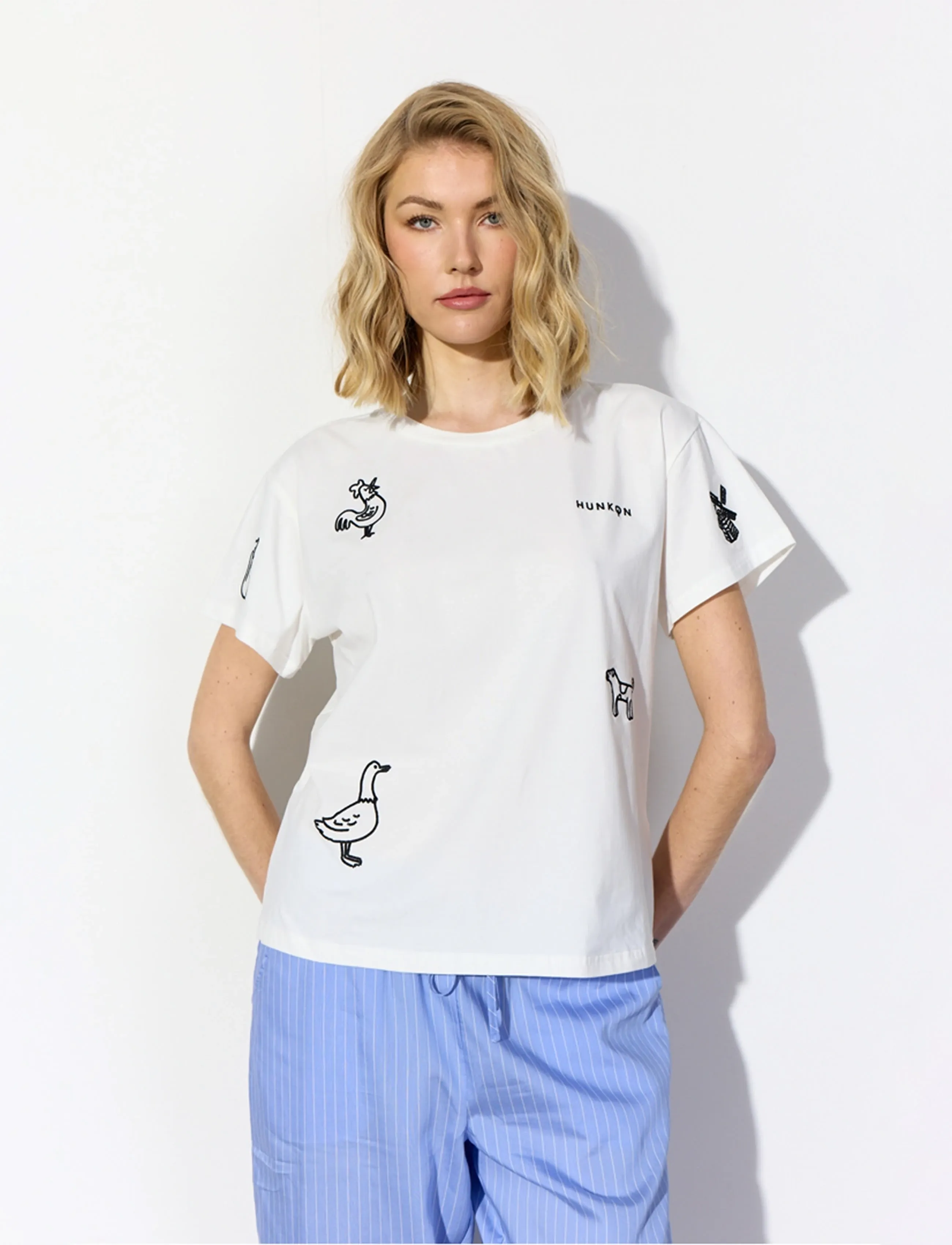 Hunkøn Noa T-Shirt, Kvinder, Broderet T-shirt, Hvid, Str: S