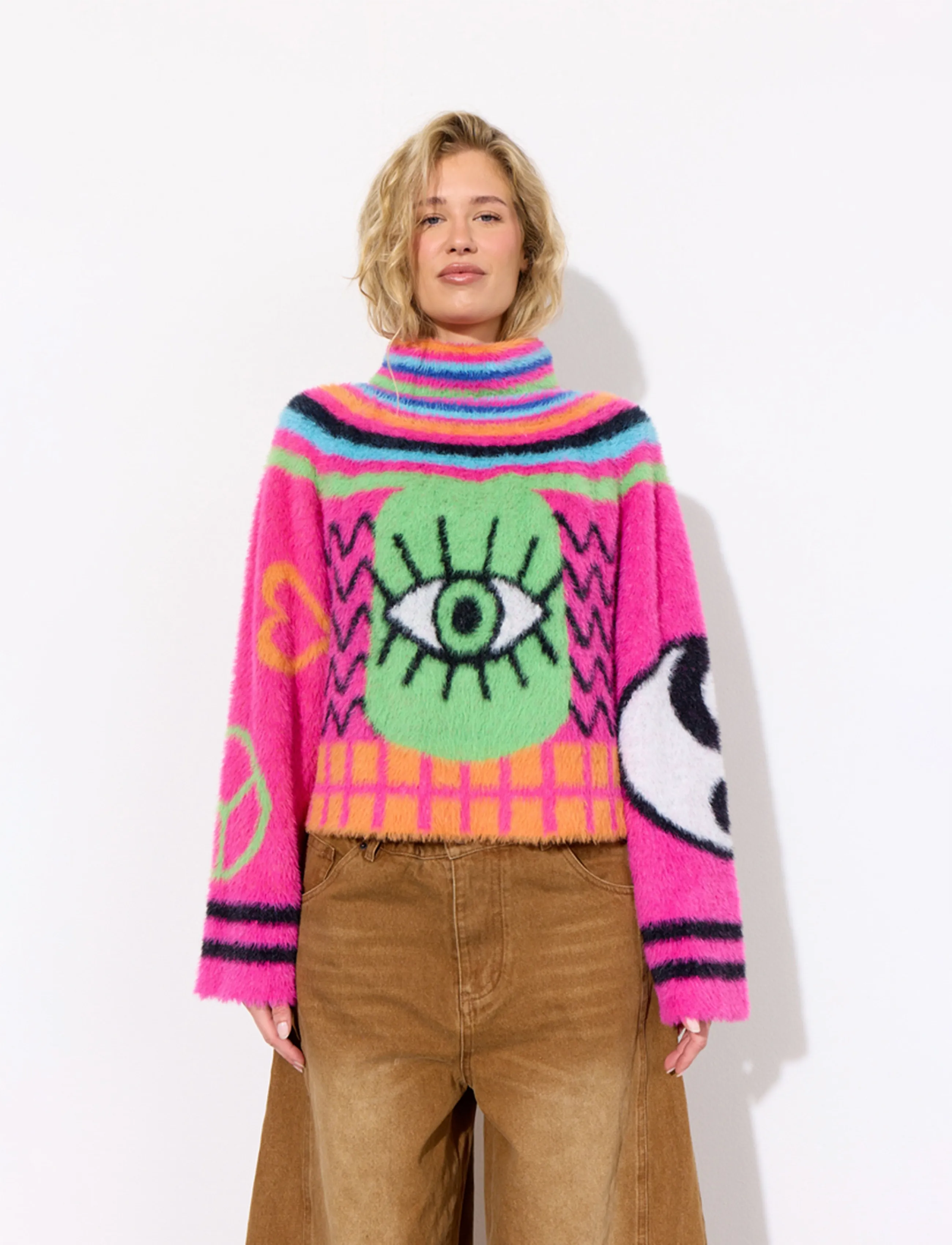 Hunkøn Kitti Knit Blouse - Hunkøn - GREEN EYE / pink/rose