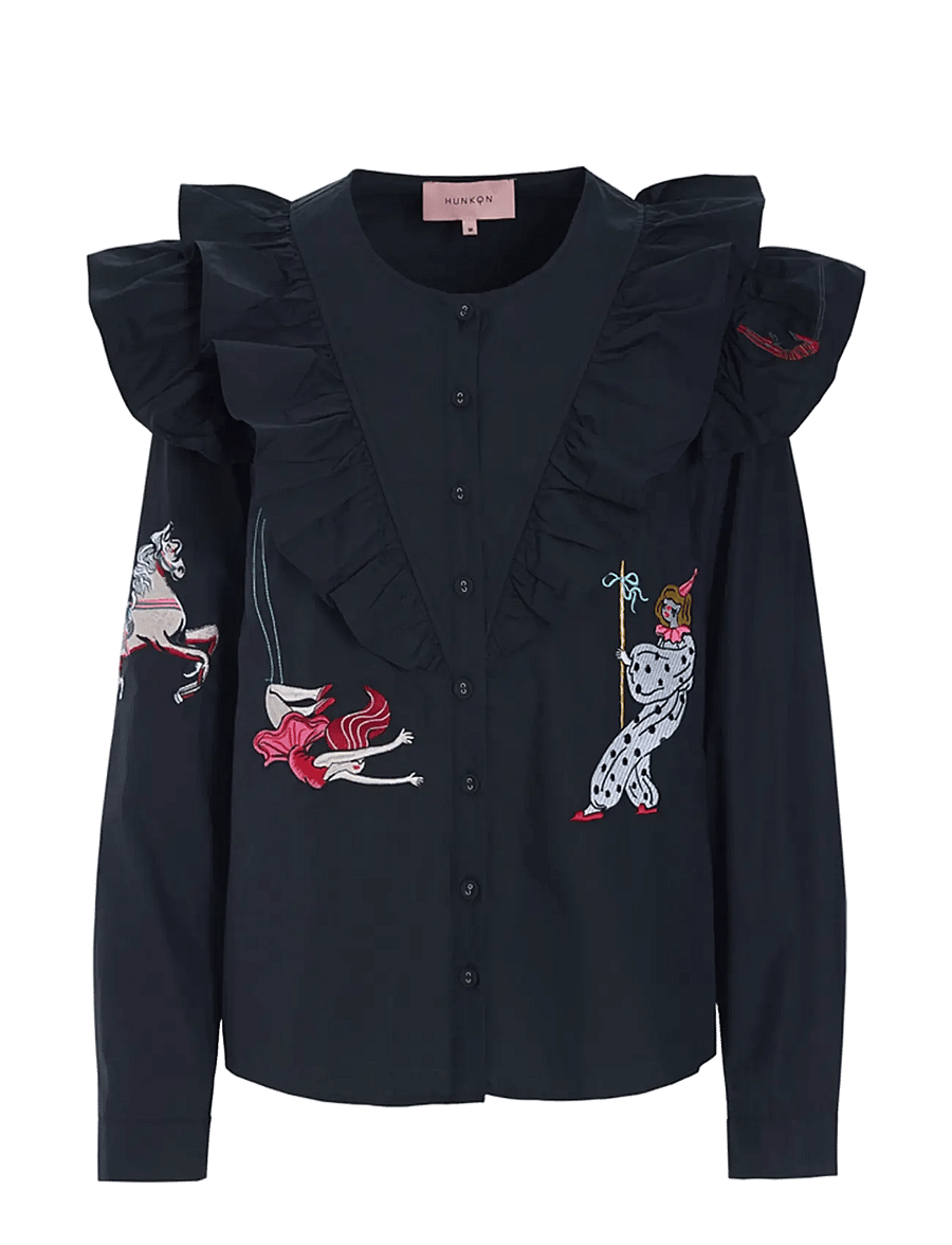 Hunkøn - Nola Ruffle Shirt - long-sleeved shirts - black - 1