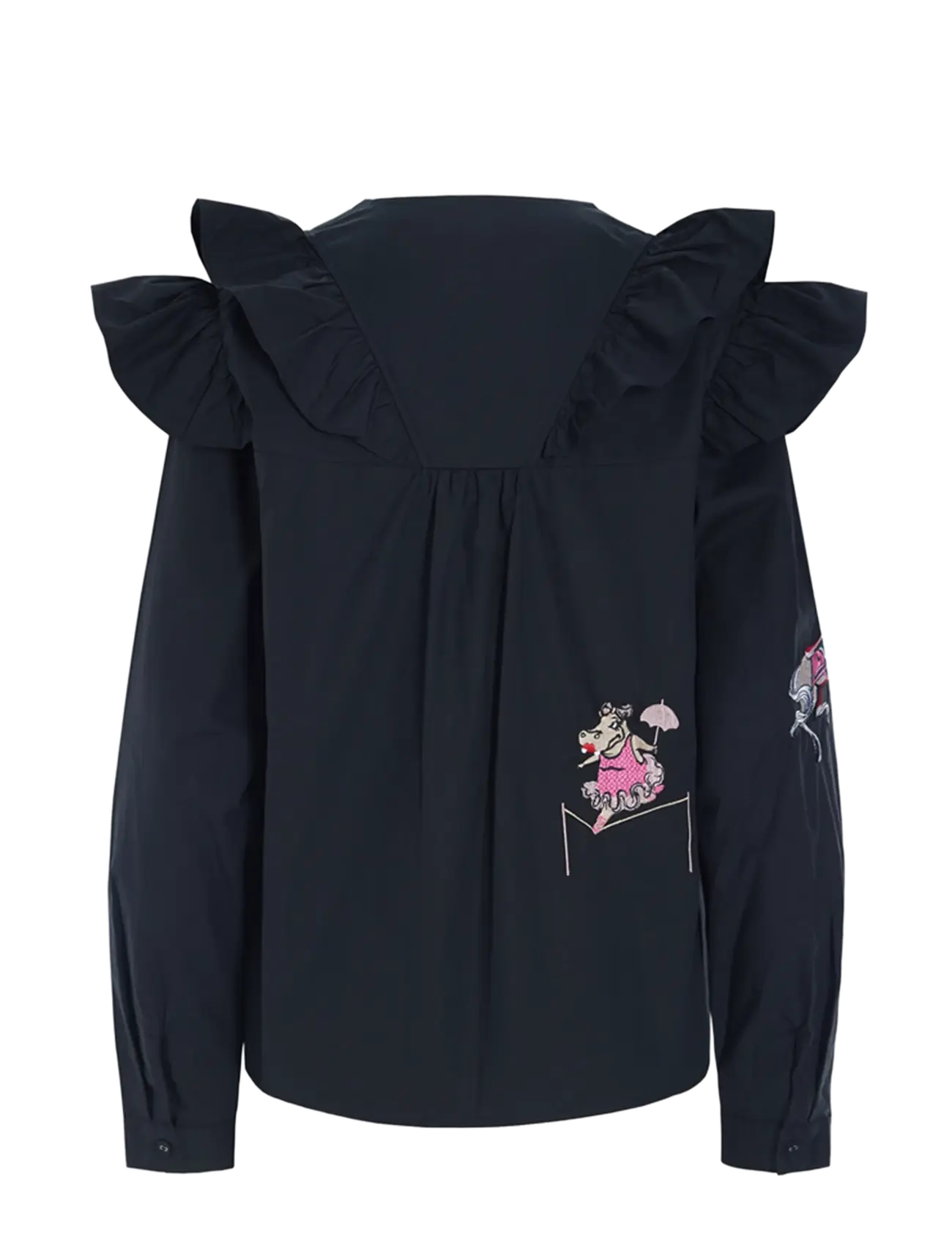 Hunkøn - Nola Ruffle Shirt - long-sleeved shirts - black - 2