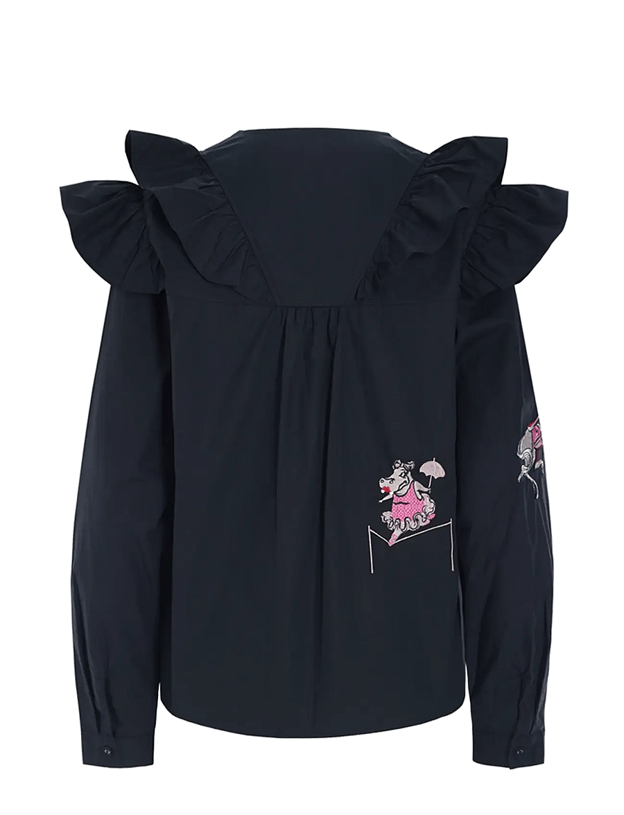 Hunkøn - Nola Ruffle Shirt - long-sleeved shirts - black - 2