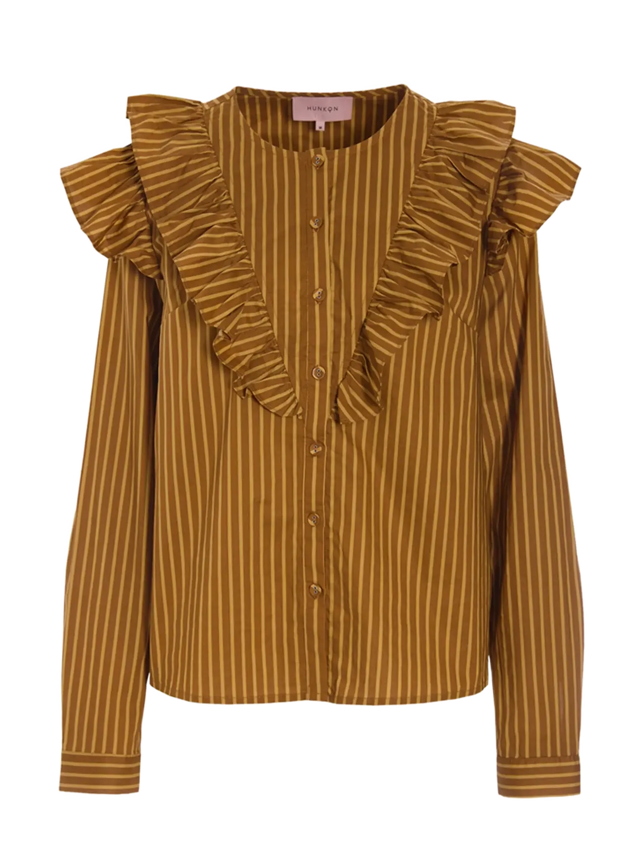Hunkøn Lucinda Ruffle Shirt - Inspiration - CARAMEL STRIPED / brown