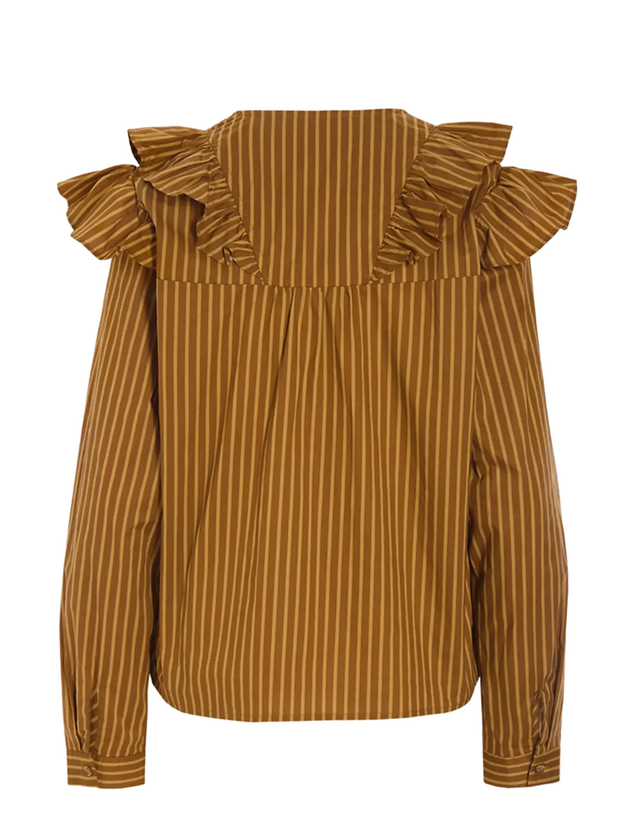 Hunkøn - Lucinda Ruffle Shirt - long-sleeved shirts - caramel striped - 2
