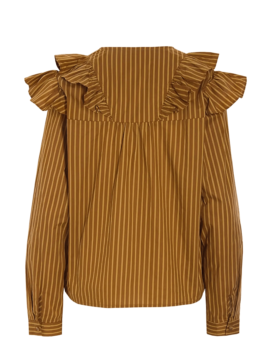 Hunkøn - Lucinda Ruffle Shirt - langärmlige hemden - caramel striped - 2