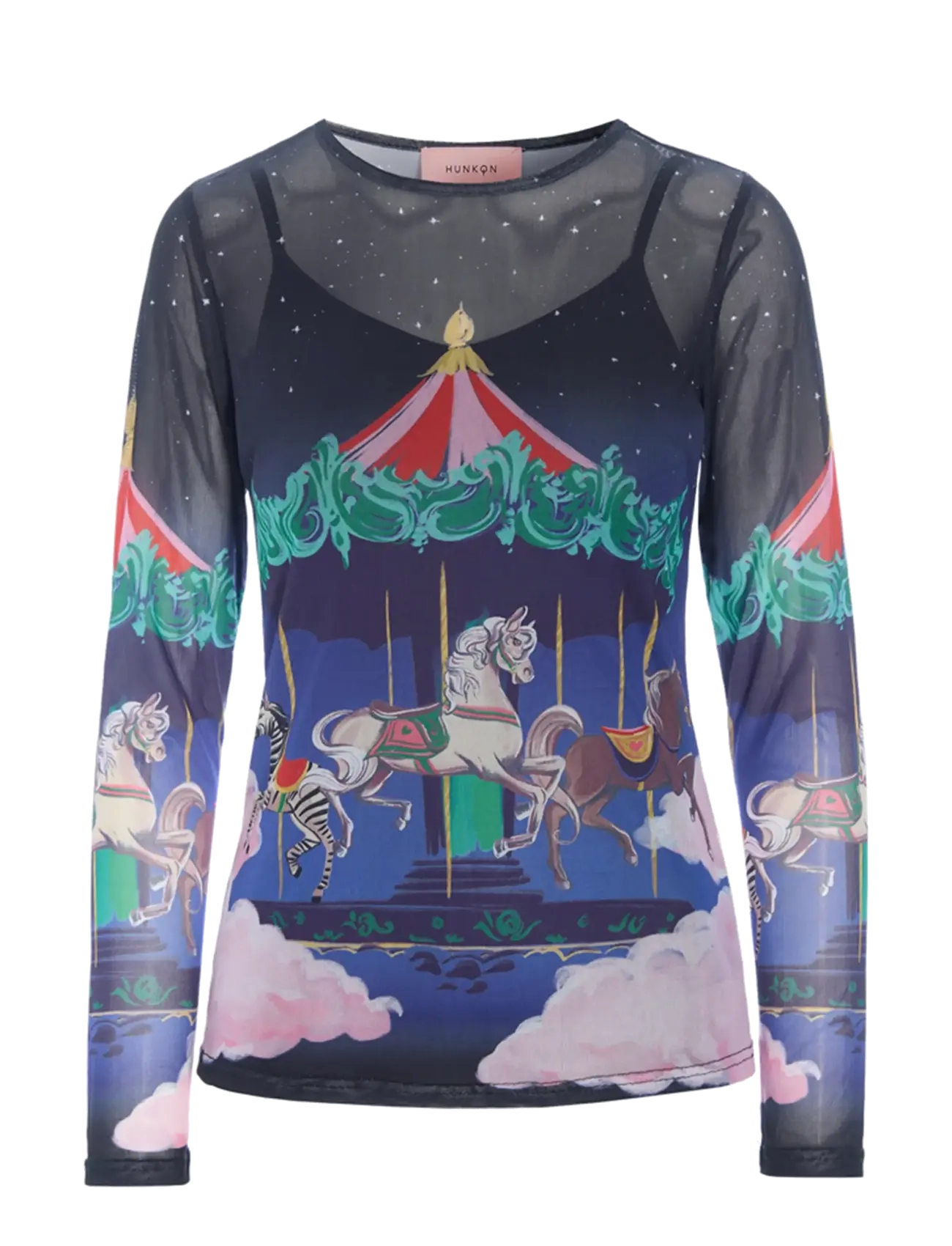 Hunkøn - Calista Mesh Blouse - långärmade blusar - dream fairground art print - 1