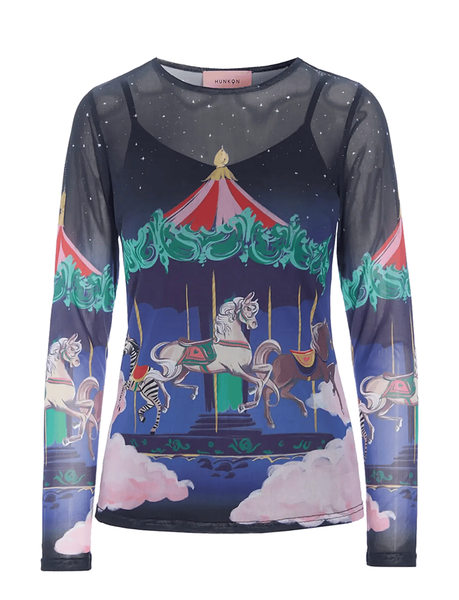 Hunkøn - Calista Mesh Blouse - långärmade blusar - dream fairground art print - 1
