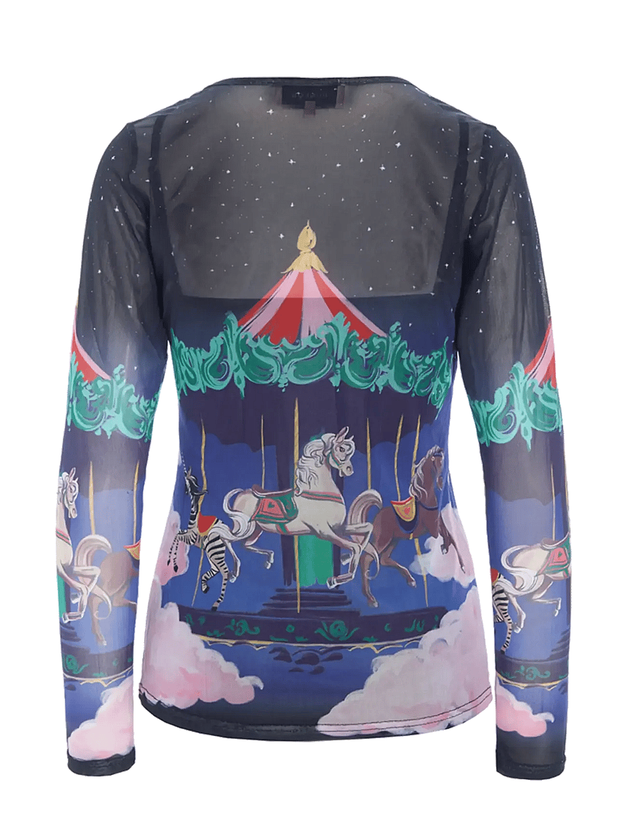 Hunkøn - Calista Mesh Blouse - långärmade blusar - dream fairground art print - 2