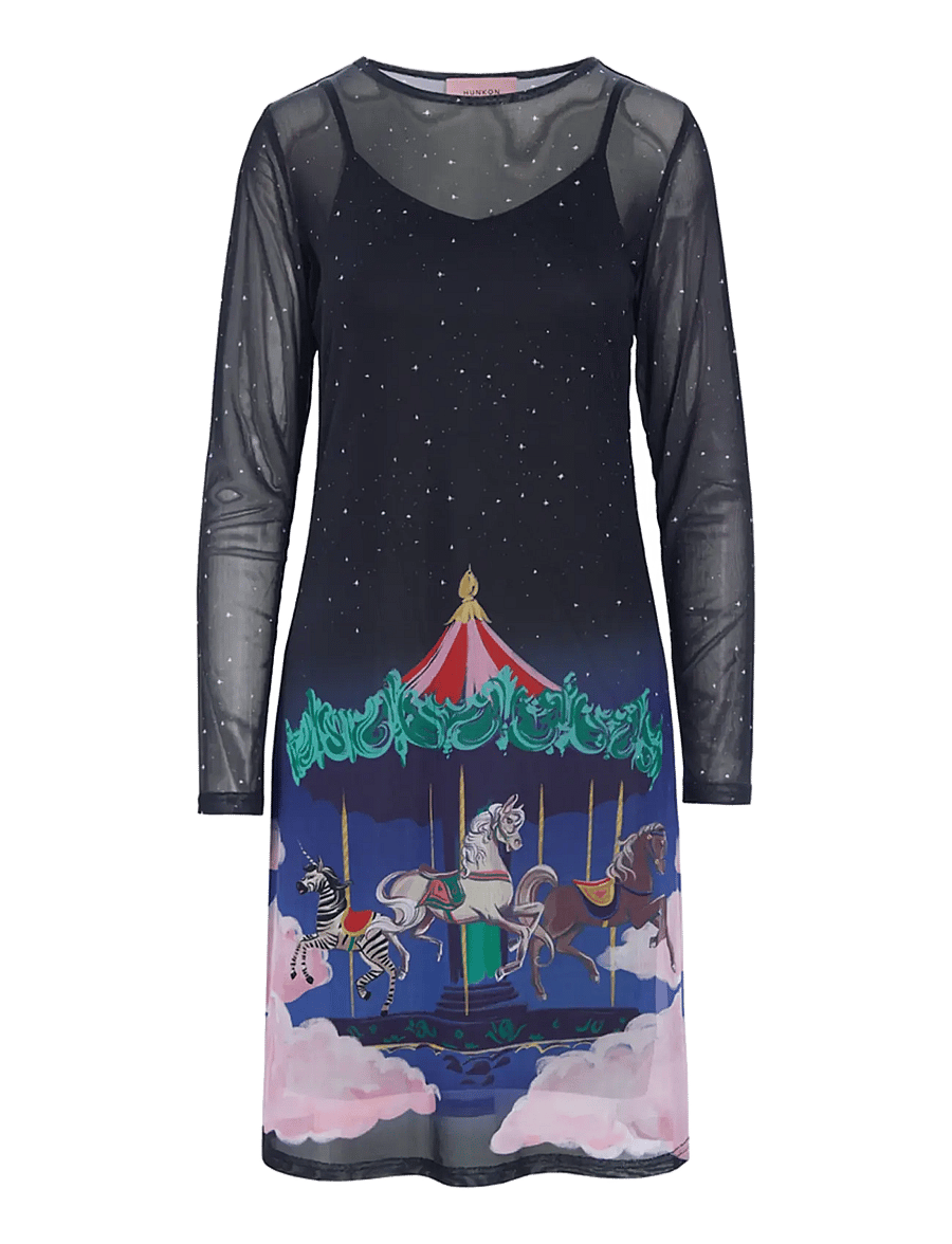 Hunkøn - Calista Mesh Dress - midi dresses - dream fairground art print - 1