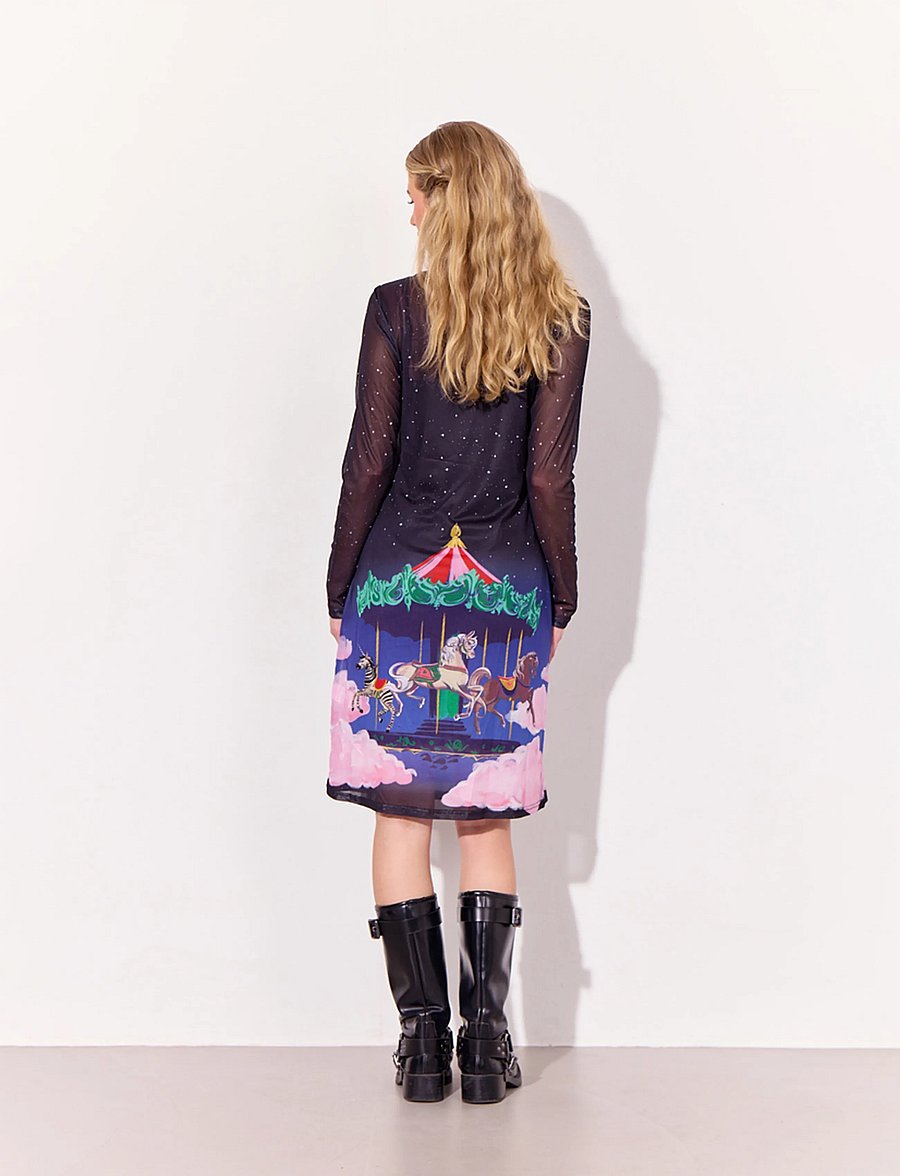 Hunkøn - Calista Mesh Dress - midi dresses - dream fairground art print - 4