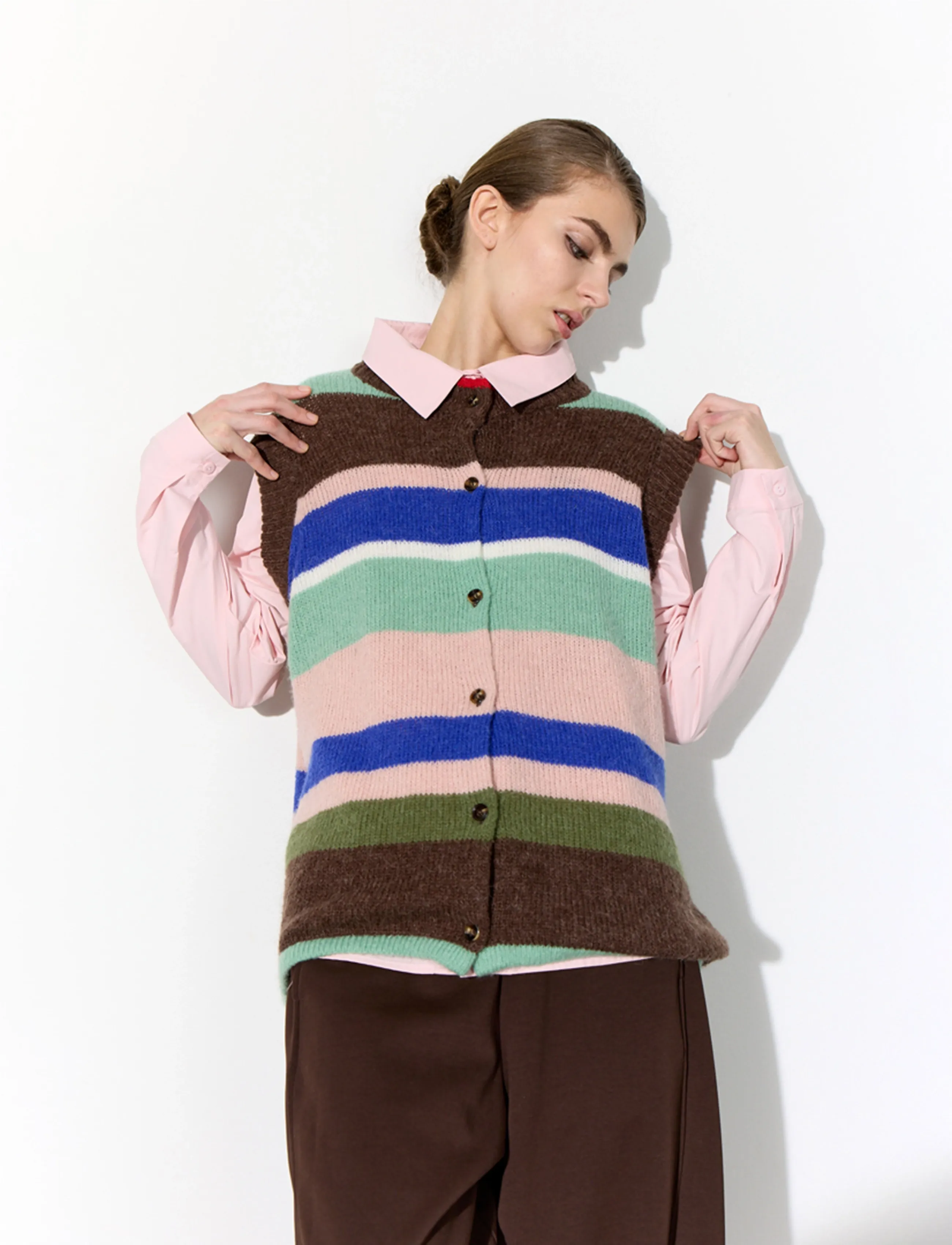 Hunkøn Tallulah Knit Vest - Hunkøn - BROWN STRIPES / multi