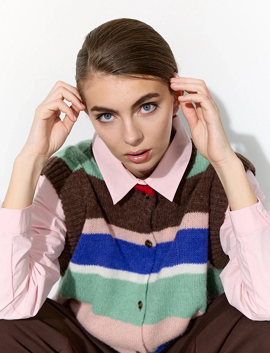 Hunkøn - Tallulah Knit Vest - strickwesten - brown stripes - 4