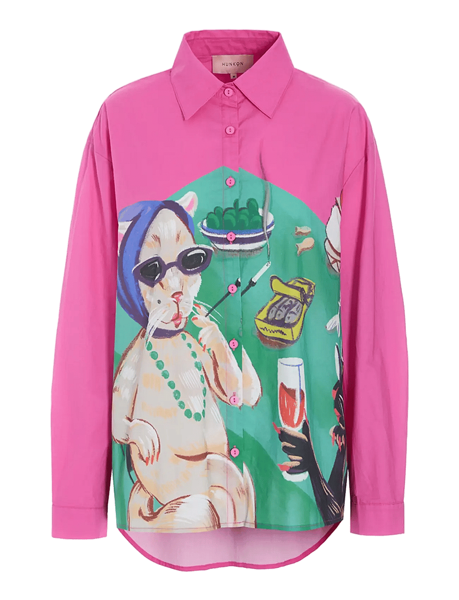 Hunkøn - Tiana Shirt - langärmlige hemden - cocktails with cats art print - 1