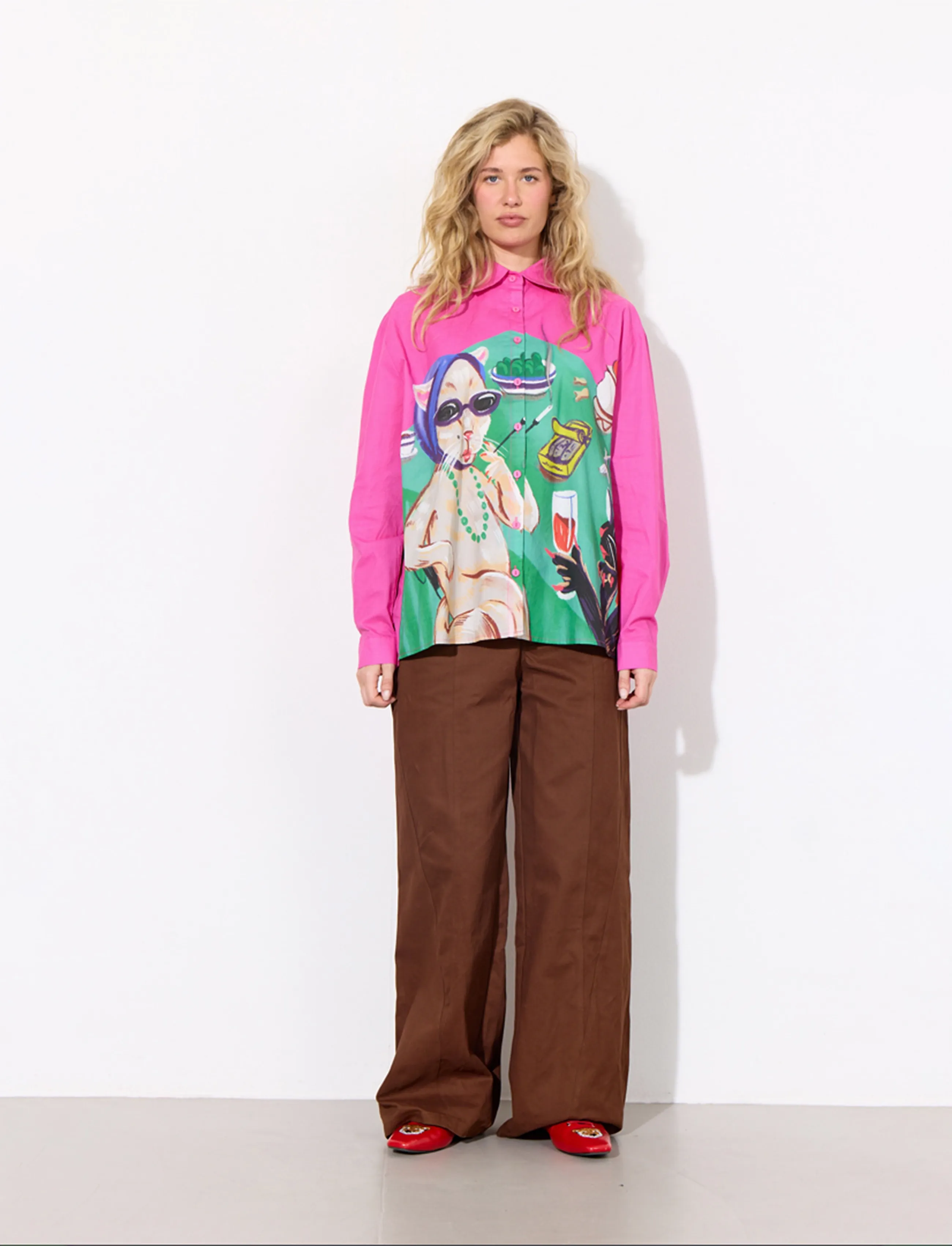 Hunkøn - Tiana Shirt - langärmlige hemden - cocktails with cats art print - 3