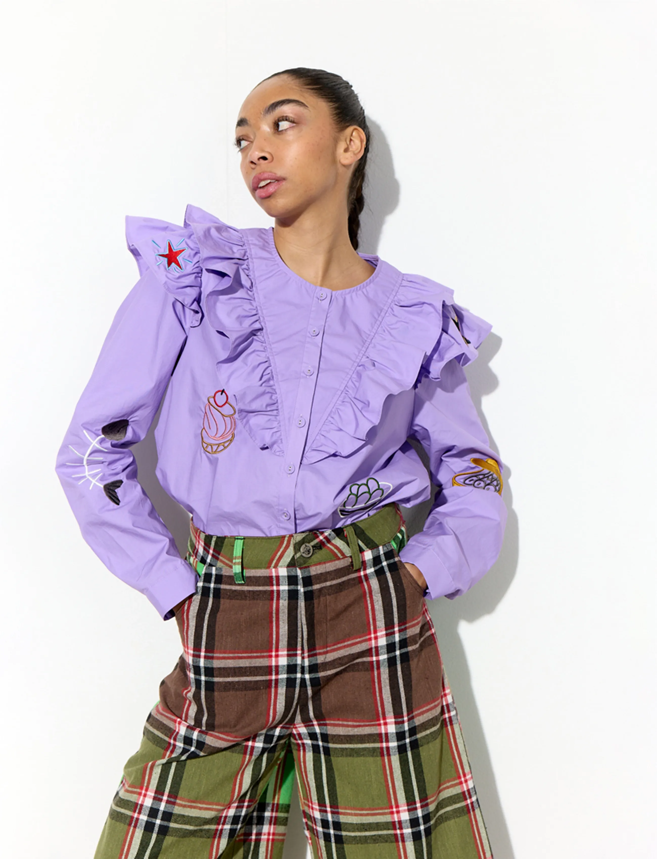Hunkøn - Nola Ruffle Shirt - langärmlige hemden - lavender - 3