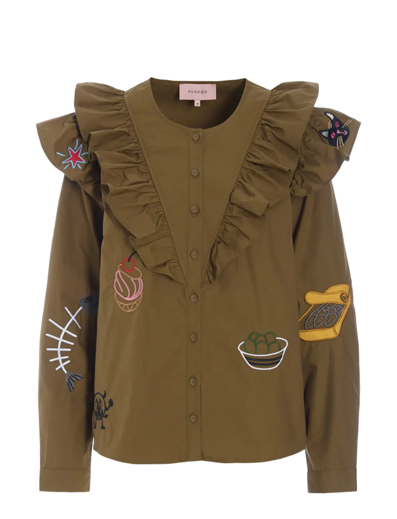 Hunkøn Nola Ruffle Shirt - Blouses & Shirts - OLIVE / khaki/green