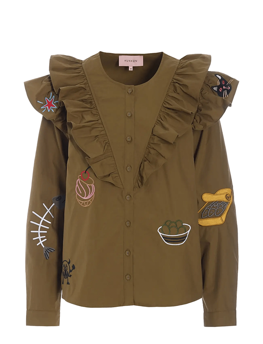 Hunkøn - Nola Ruffle Shirt - langärmlige hemden - olive - 1