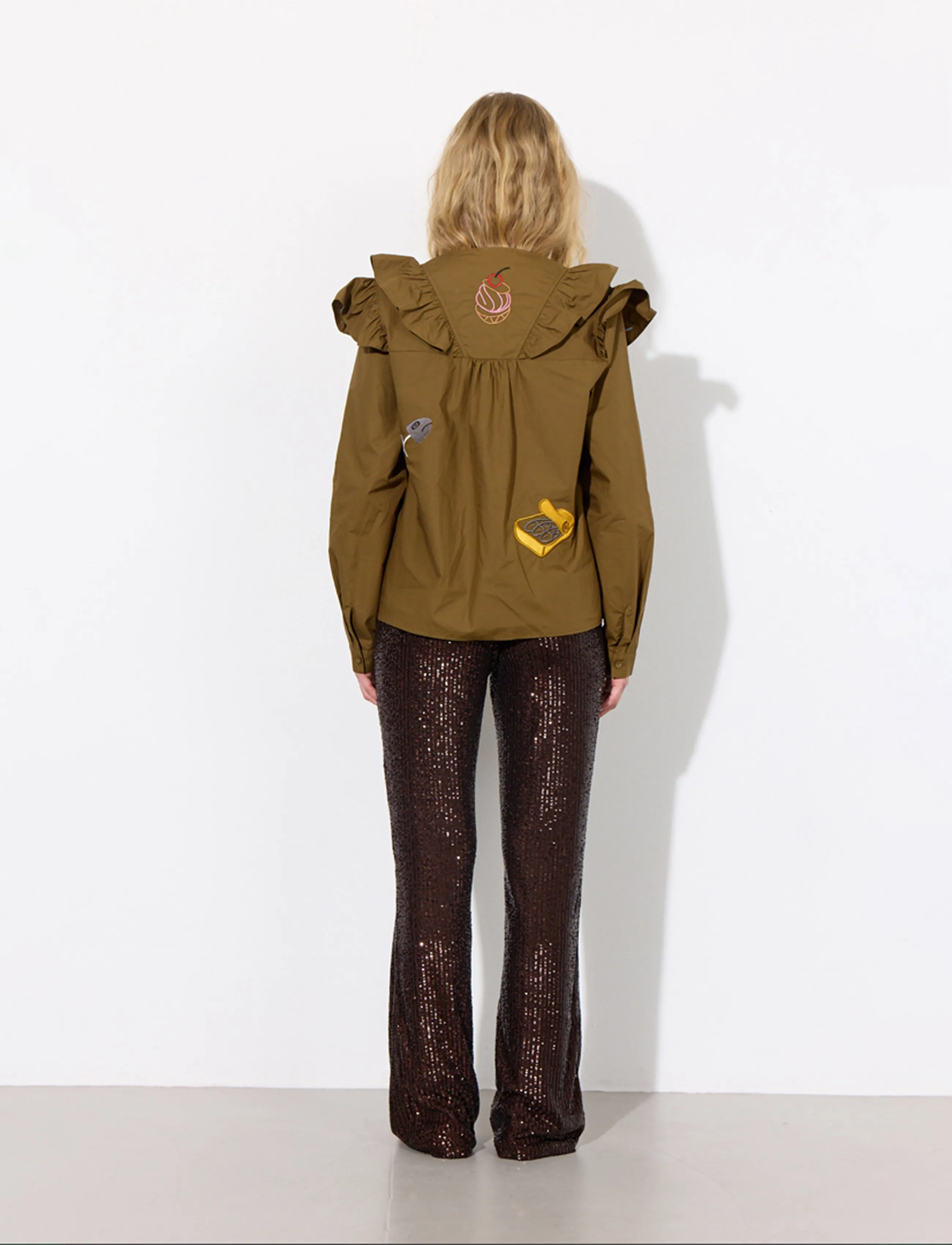 Hunkøn - Nola Ruffle Shirt - olive - 4